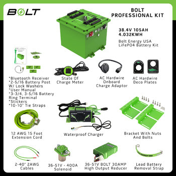 EZGO TXT 36V 105AH Heated Bolt Energy Lithium Battery Kit