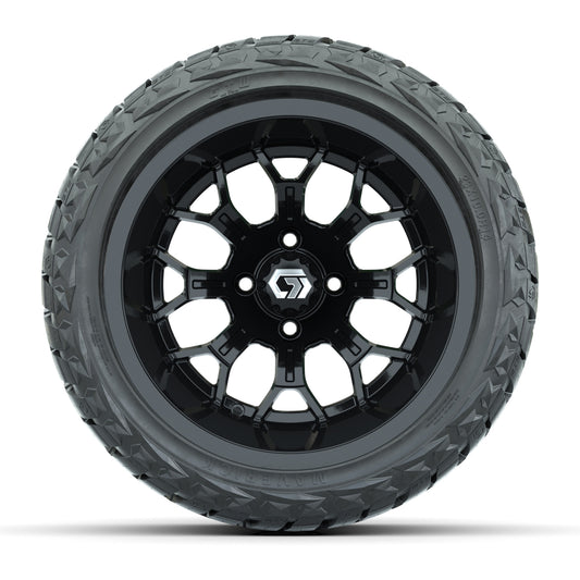 GTW® Assault Gloss Black 14 in Wheels with 23X10-R14 Maverick Steel Belted Radial All-Terrain Tires - Full Set