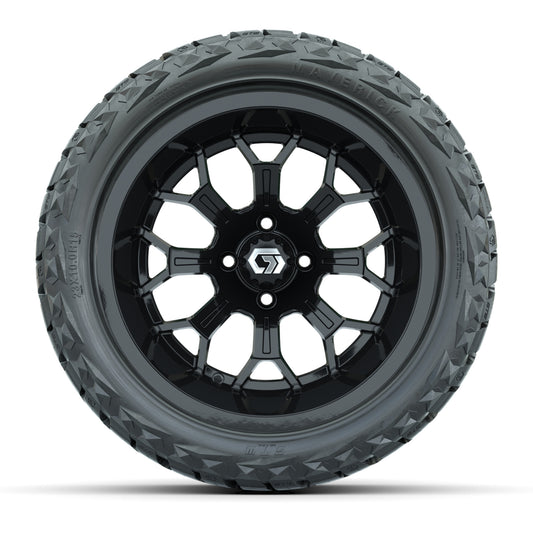 GTW® Assault Gloss Black 15 in Wheels with 23X10-R15 Maverick Steel Belted Radial All-Terrain Tires - Full Set