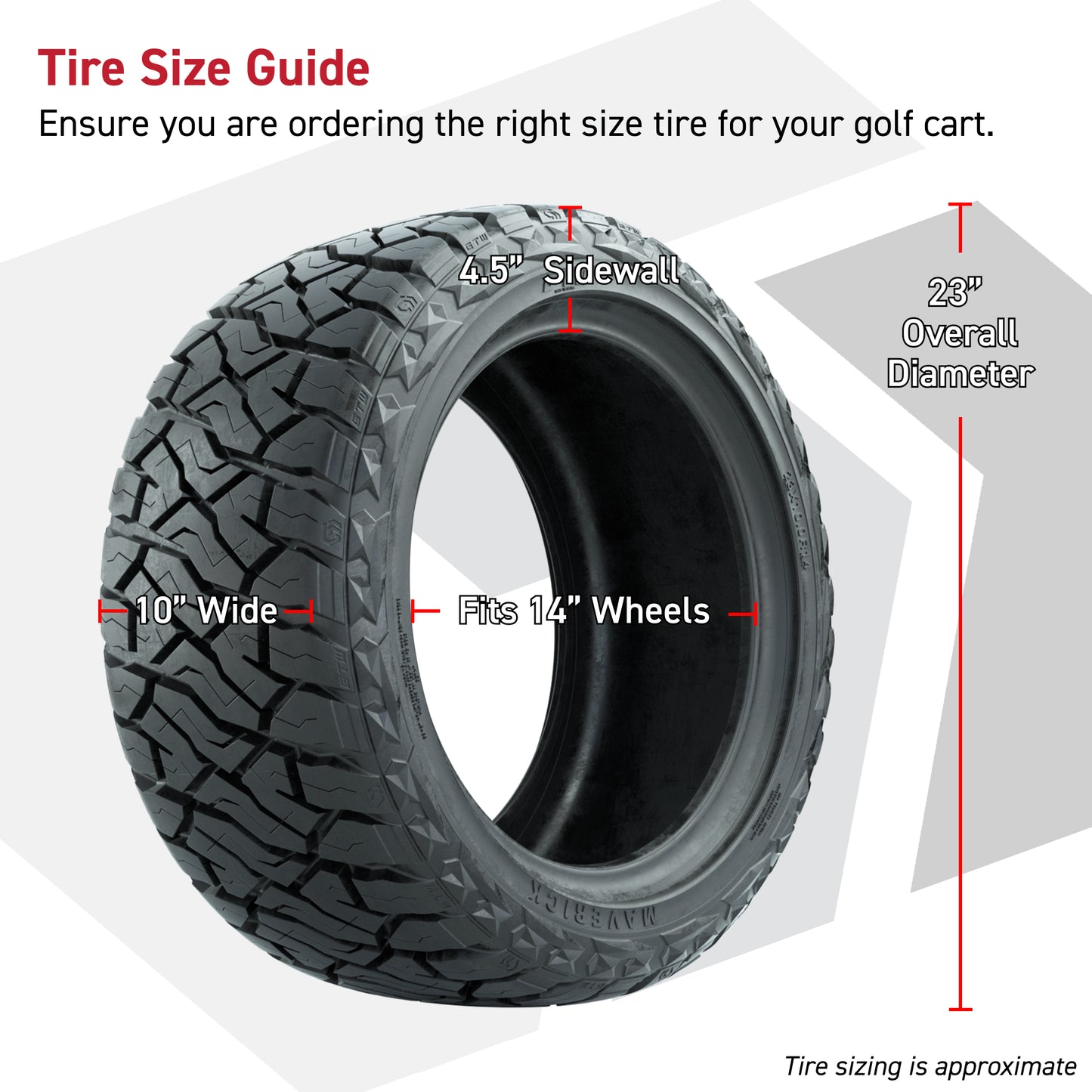 GTW® Assault Gloss Black 14 in Wheels with 23X10-R14 Maverick Steel Belted Radial All-Terrain Tires - Full Set