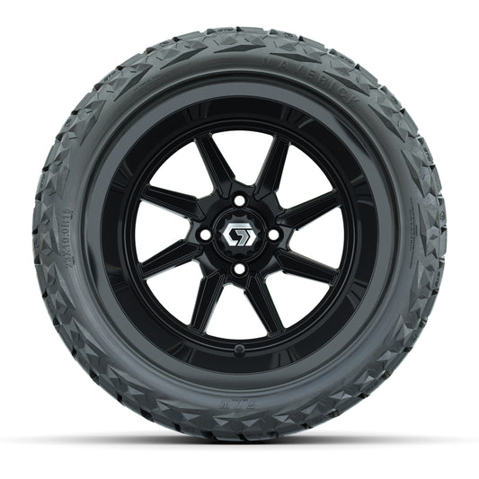 GTW® Reaper Gloss Black 15 in Wheels with 23X10-R15 Maverick Steel Belted Radial All-Terrain Tires - Full Set