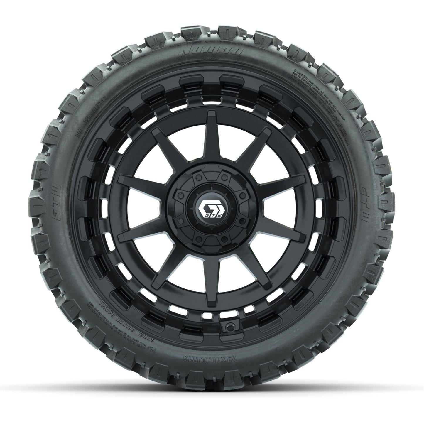 GTW® Barricade Gloss Black 15 in Wheels with 215-40-R15 Fusion GTR Street Tires - Set of 4