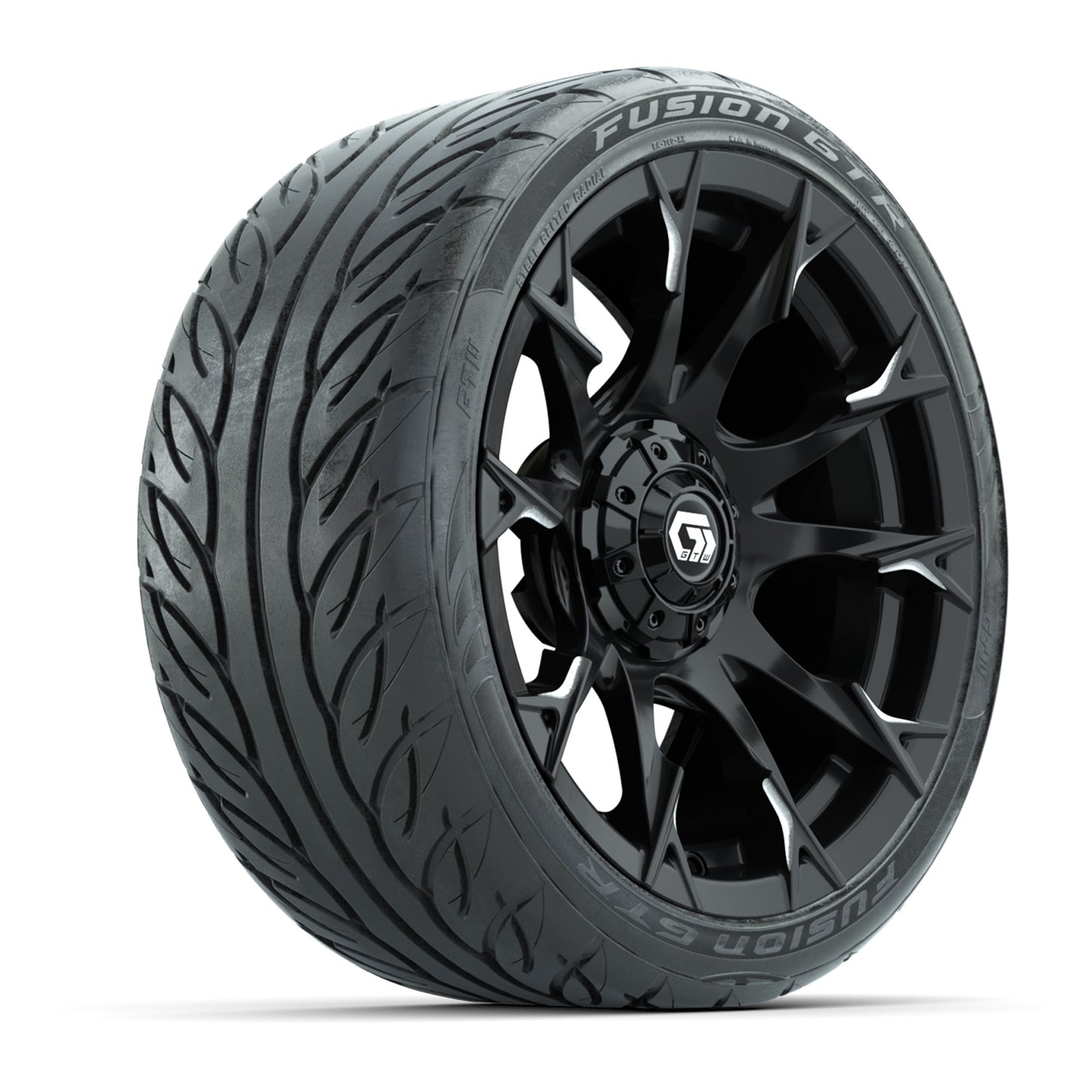 GTW® Diablo Gloss Black Machined 15 in Wheels with 215-40-R15 Fusion GTR Street Tires - Set of 4
