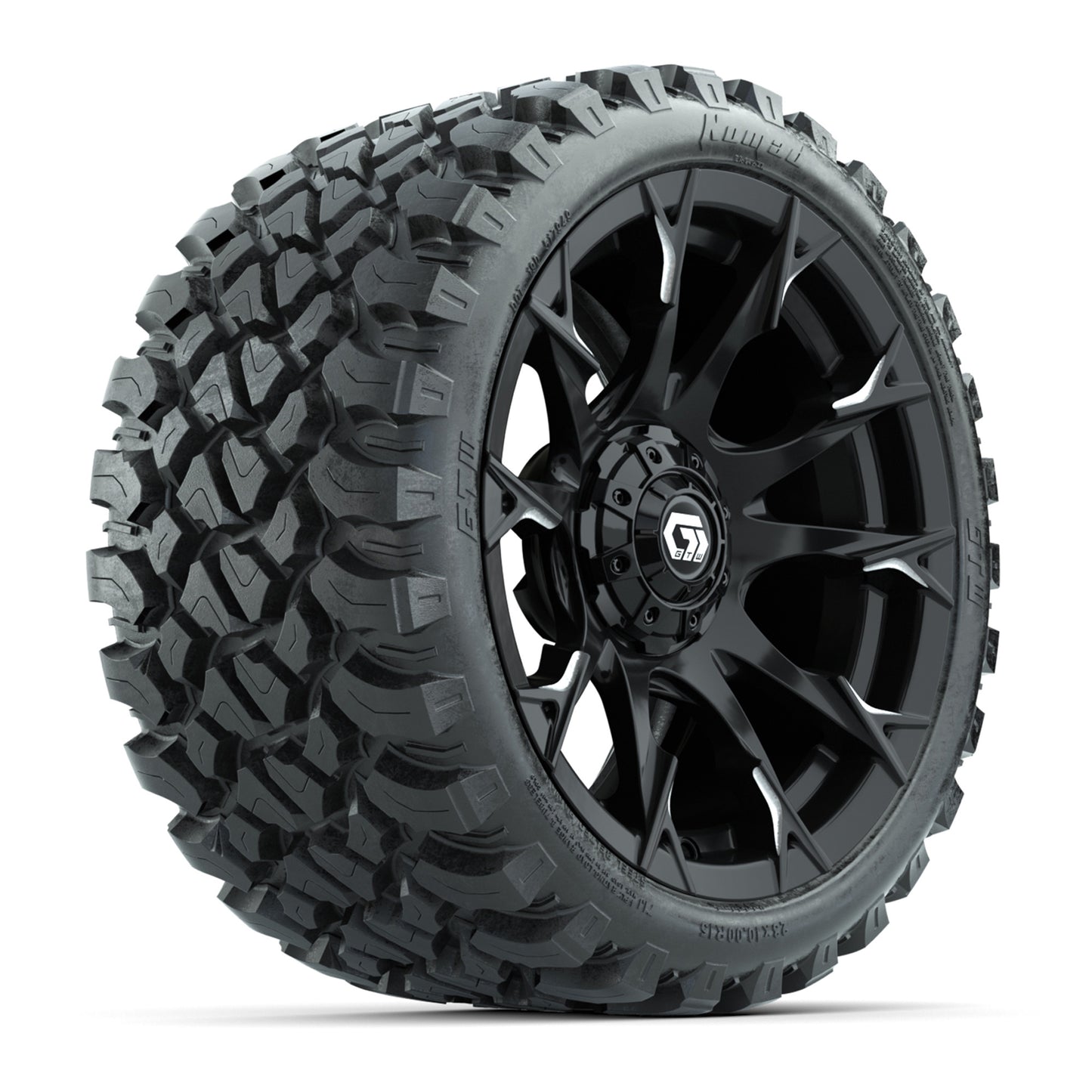 GTW® Diablo Gloss Black Machined 15 in Wheels with 23x10-R15 Nomad All-Terrain Tires-Set of 4