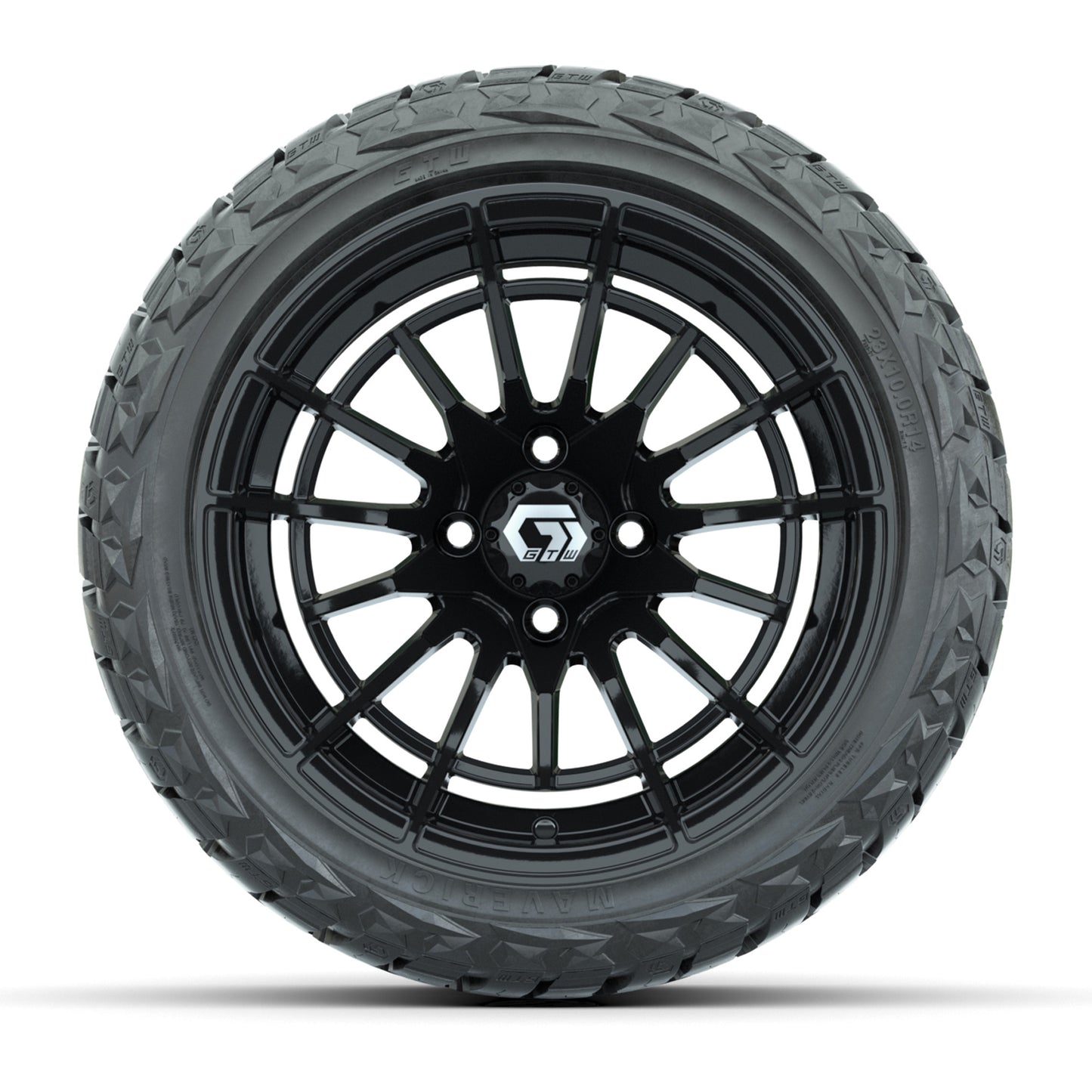GTW Boost Gloss Black 14 in Wheels with 23x10.00-R14 Maverick All-Terrain Tires – Set of 4
