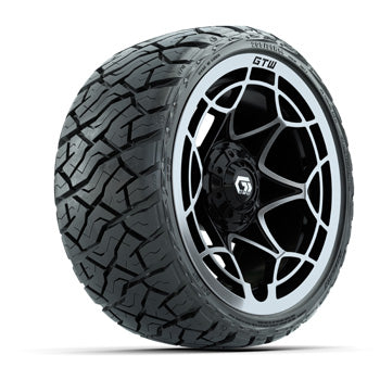 GTW Nexus Gloss Black/Silver 14 in Wheels with 205/35-R14 Maverick Low-Profile A/T Tires – Set of 4