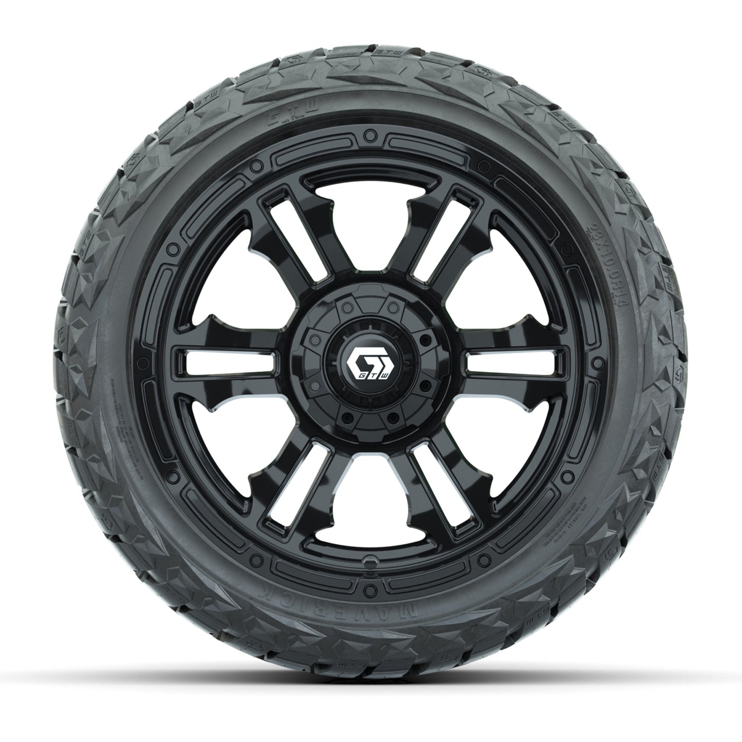 GTW Shogun Gloss Black 14 in Wheels with 23x10.00-R14 Maverick All-Terrain Tires – Set of 4