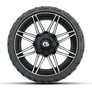 GTW Stealth Gloss Black/Machined 14 in Wheels with 205/35-R14 Maverick Low-Pro A/T Tires - Set of 4