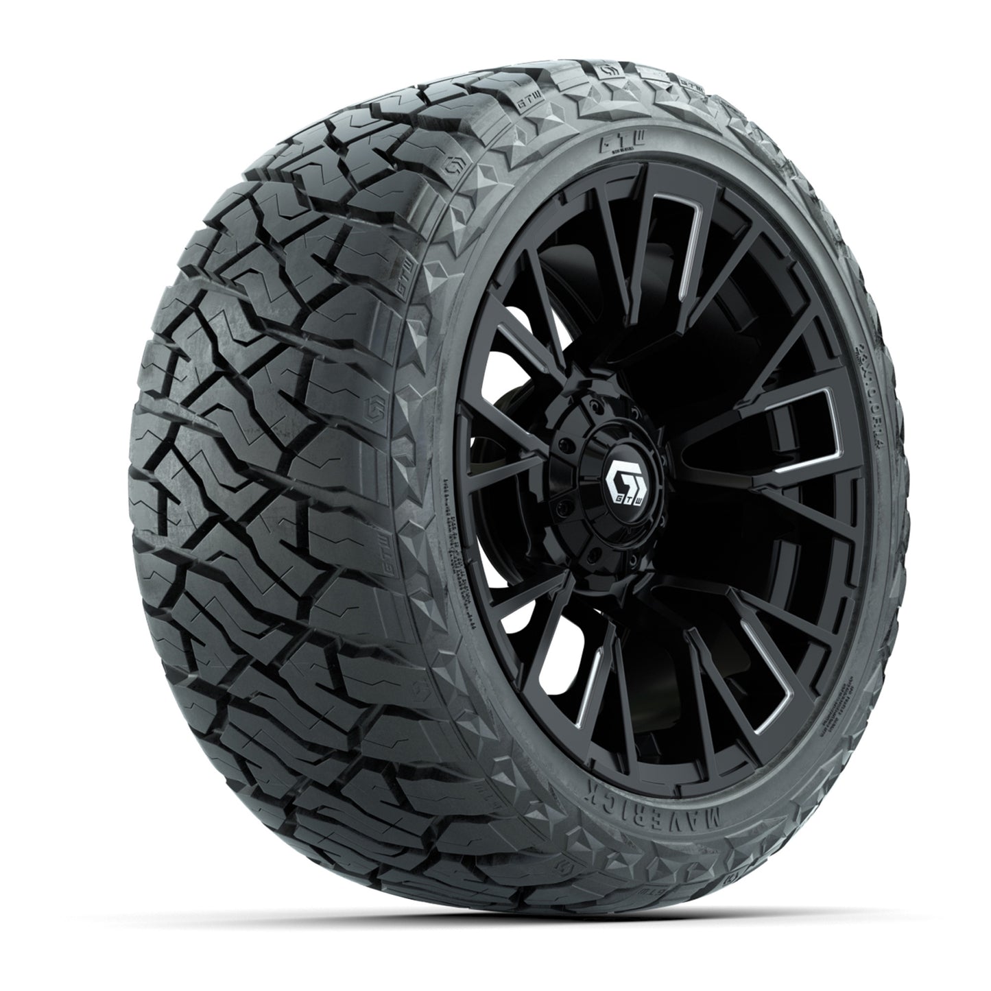 GTW Vandal Matte Black/Machined 14 in Wheels with 23x10.00-R14 Maverick All-Terrain Tires – Set of 4