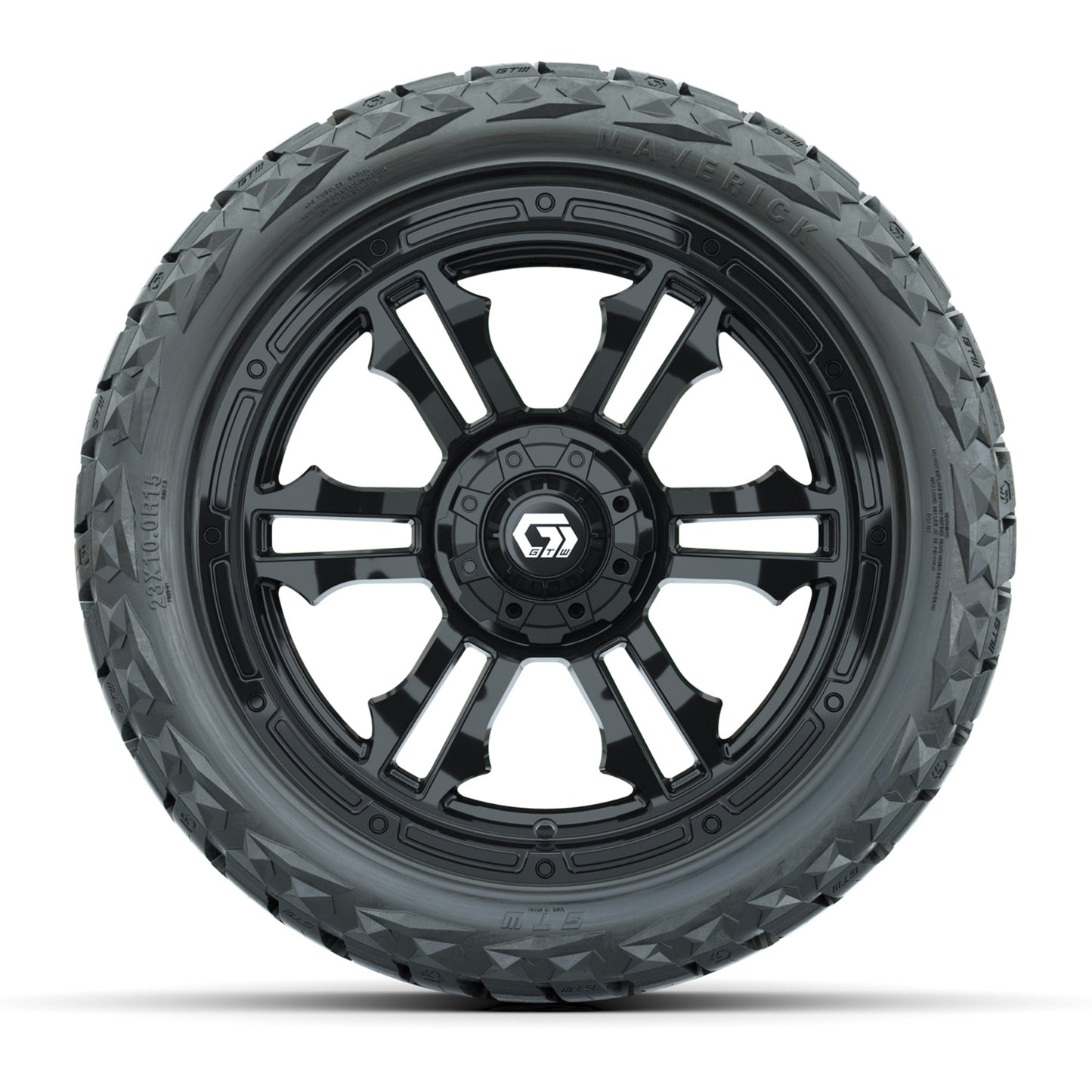 GTW® Shogun Gloss Black 15 in Wheels with 23x10.00-R15 Maverick All-Terrain Tires – Set of 4
