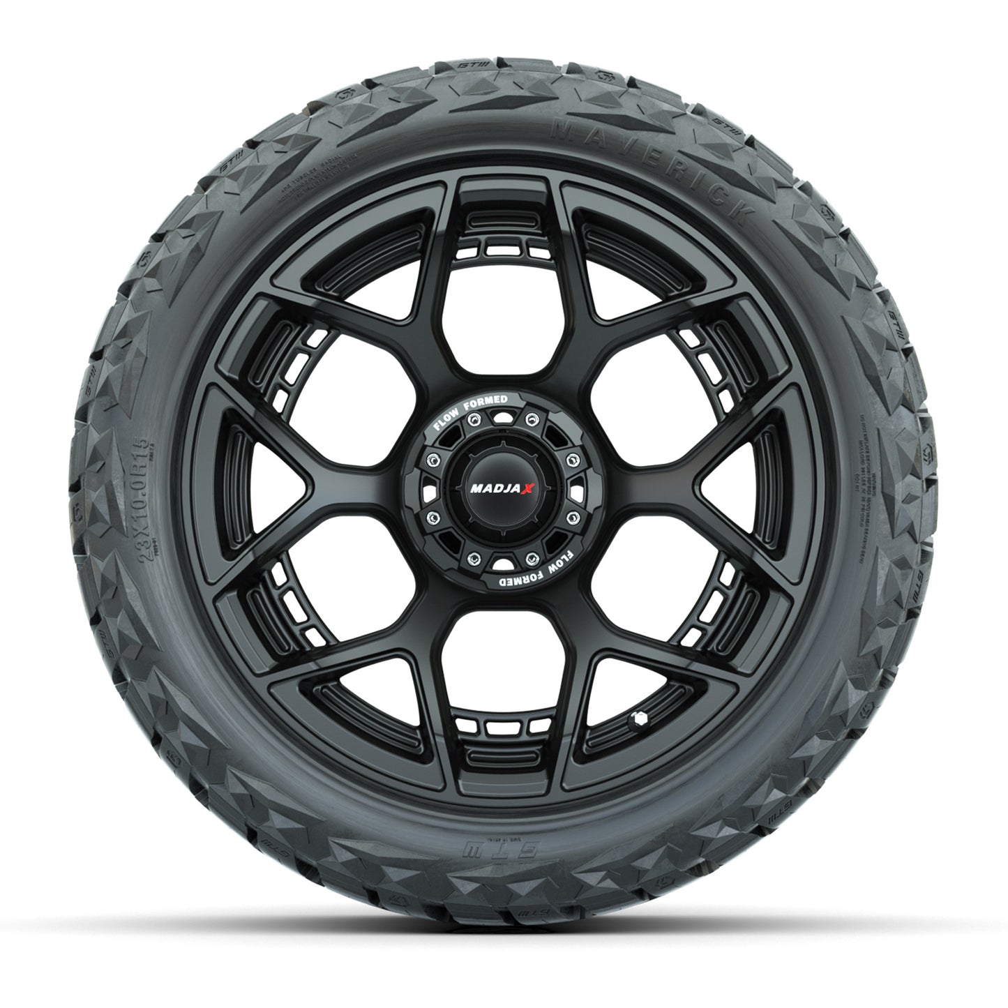 MadJax Flow Form Evolution Matte Black 15 in Wheels with 23x10.00-R15 Maverick A/T Tires – Set of 4