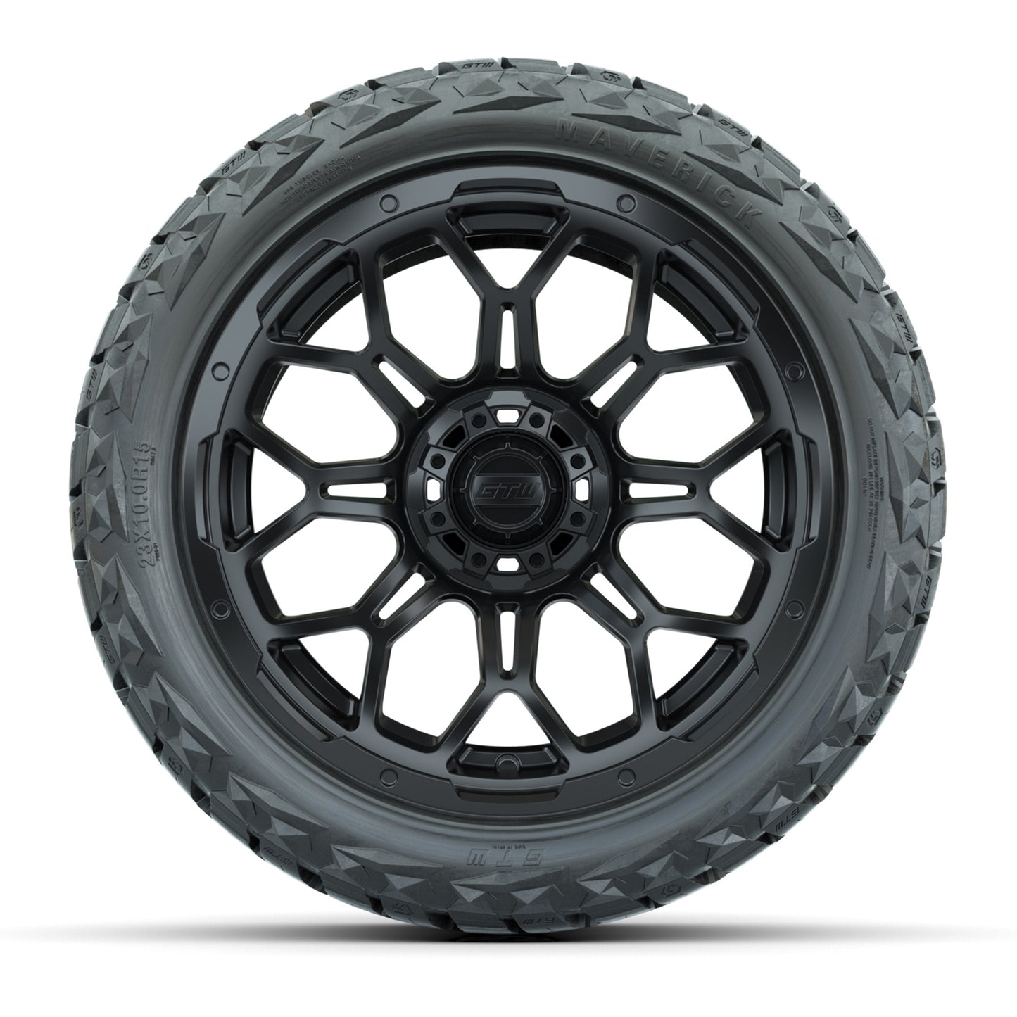 GTW® Bravo Matte Black 15 in Wheels with 23x10.00-R15 Maverick All-Terrain Tires – Set of 4