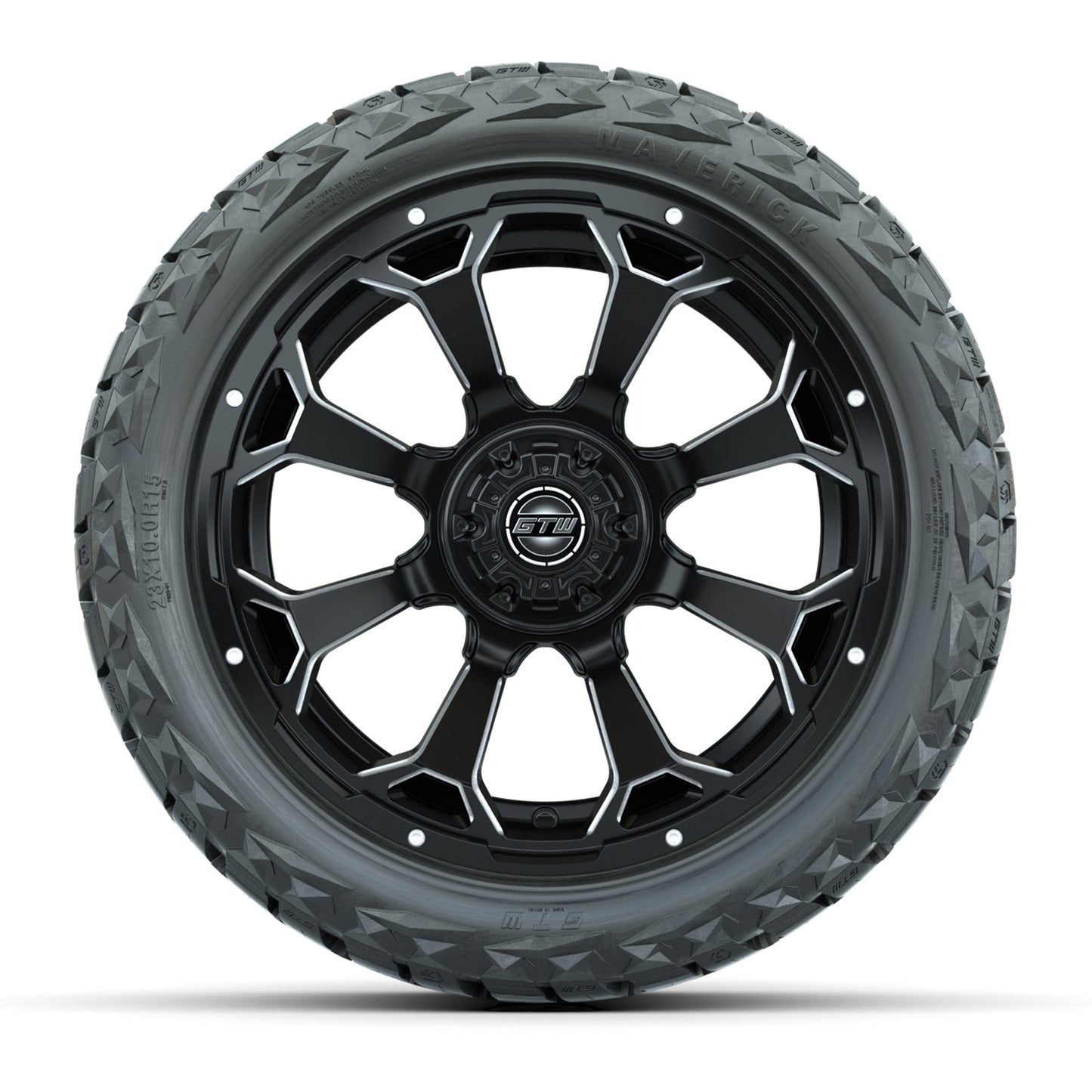 GTW® Raven Matte Black 15 in Wheels with 23x10.00-R15 Maverick All-Terrain Tires – Set of 4