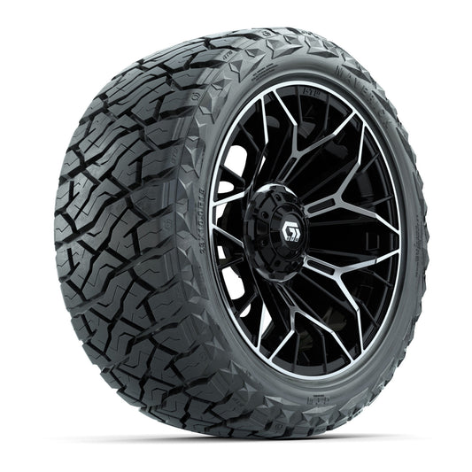 GTW® Stellar Black/Machined 15 in Wheels with 23x10.00-R15 Maverick All-Terrain Tires – Set of 4