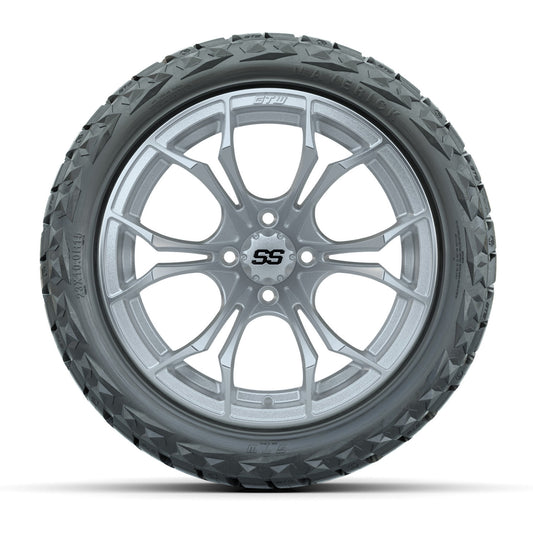 GTW® Spyder Silver/Machined 15 in Wheels with 23x10.00-R15 Maverick All-Terrain Tires – Set of 4