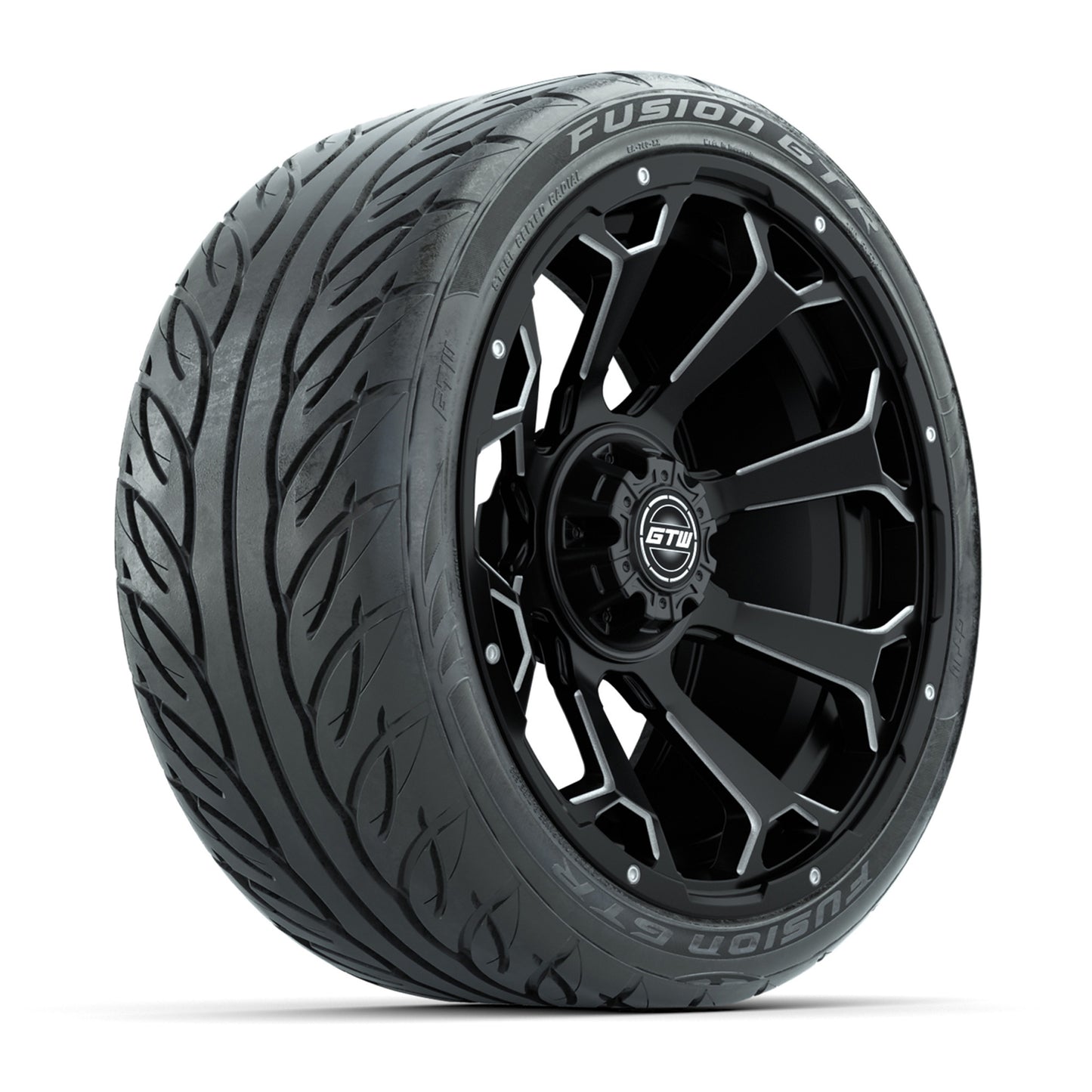 GTW Raven Matte Black/Ball Mill 15 in Wheels with 215/40-R15 Fusion GTR Street Tires - Set of 4