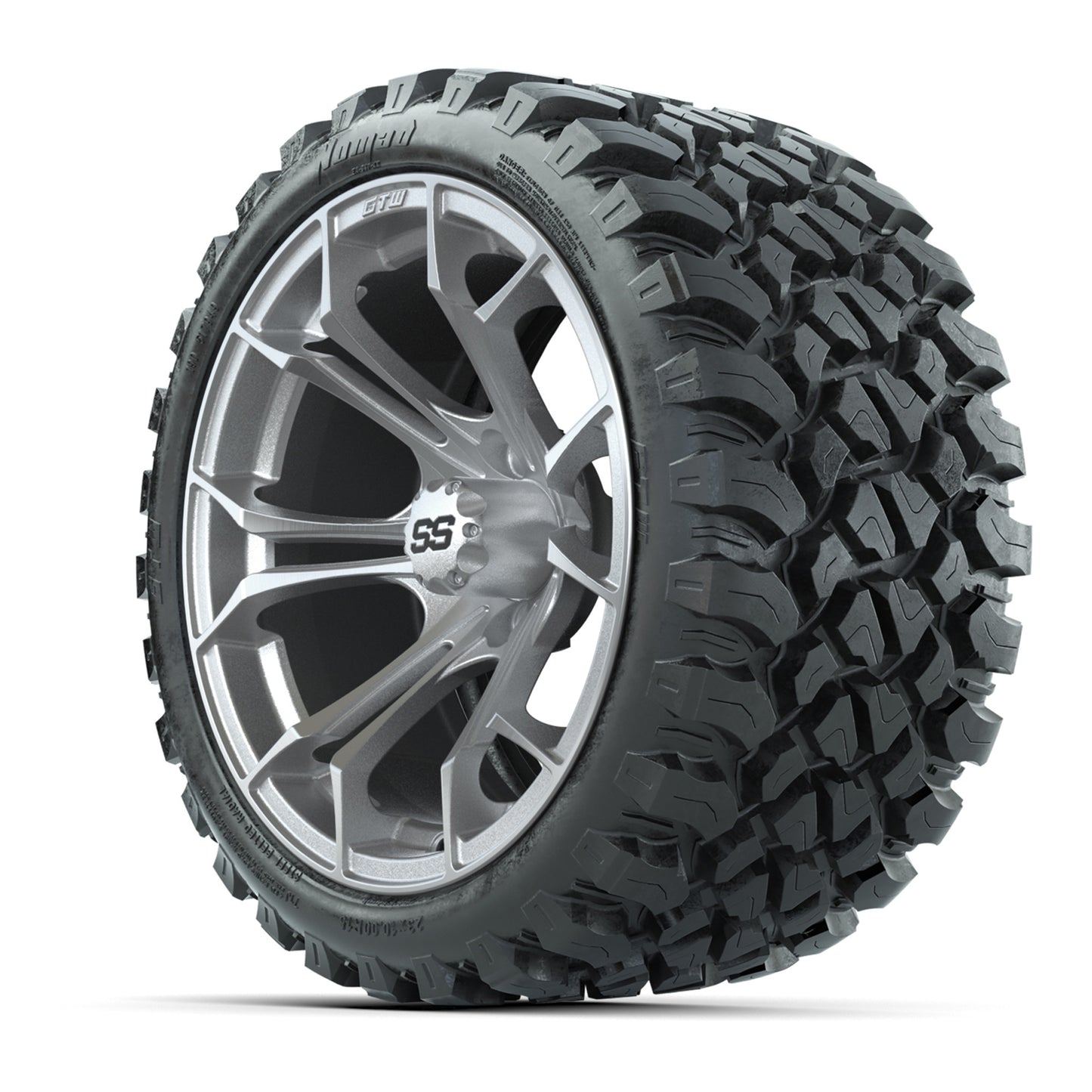 GTW Spyder Silver Brush 15 in Wheels with 23x10-R15 Nomad Steel Belt All-Terrain Tires - Set of 4