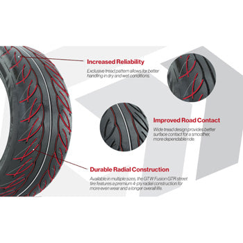 14 inch GTW Tempest Machined/Black Wheels with Fusion GTR Street Tires