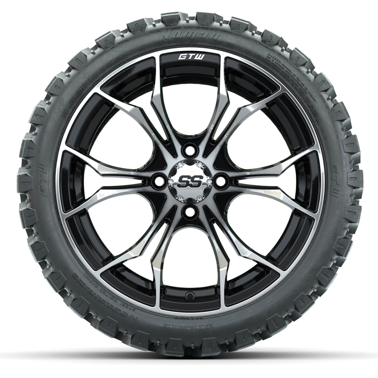 GTW® Spyder Machined/Black 15 in Wheels with 23 in Nomad All Terrain Tires - Set of 4
