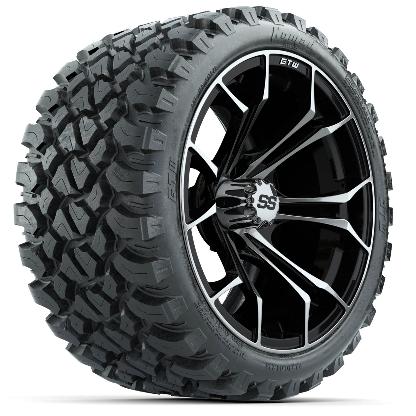 GTW® Spyder Machined/Black 15 in Wheels with 23 in Nomad All Terrain Tires - Set of 4