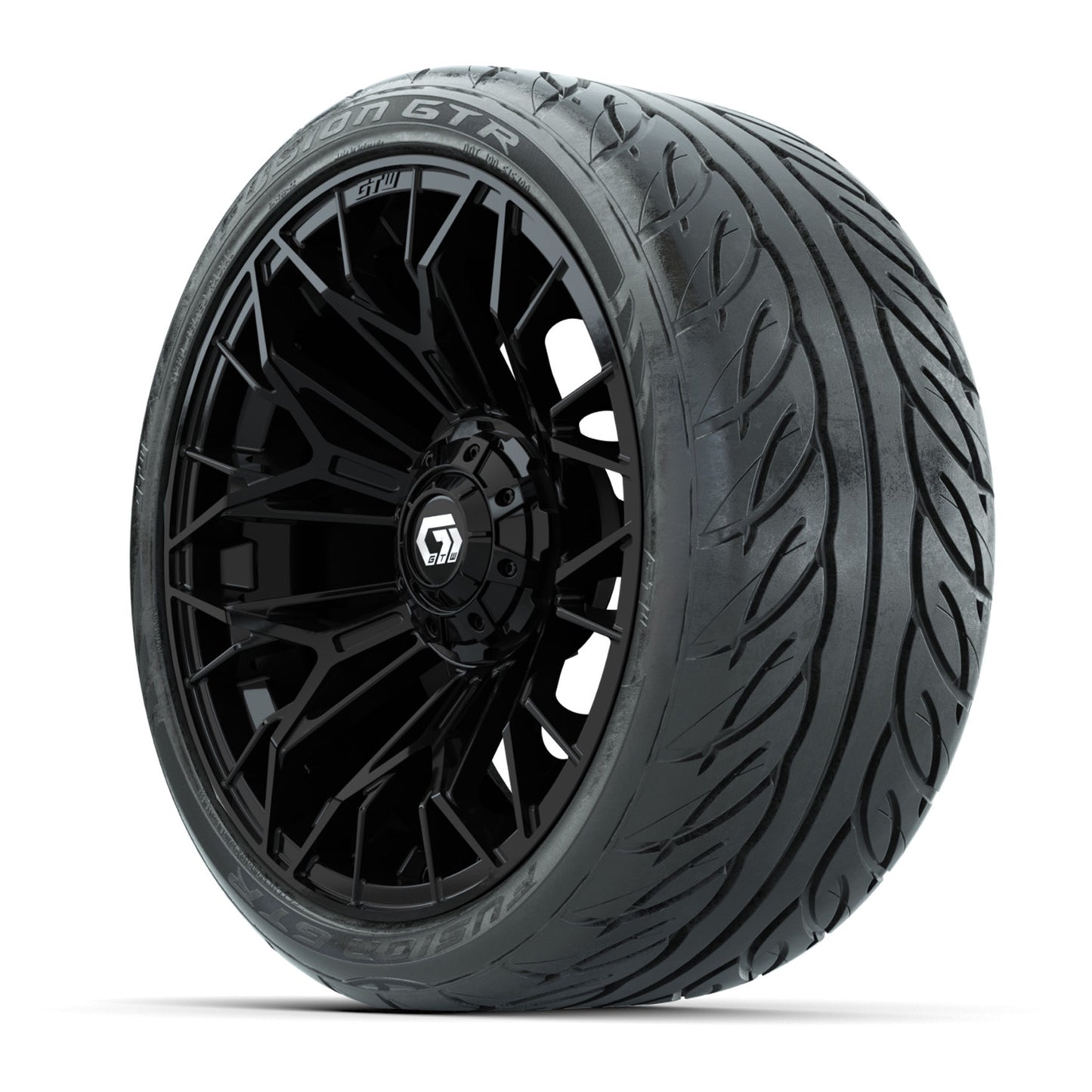 GTW® Stellar Black 15 in Wheels with 215/40-R15 Fusion GTR Street Tires - Set of 4