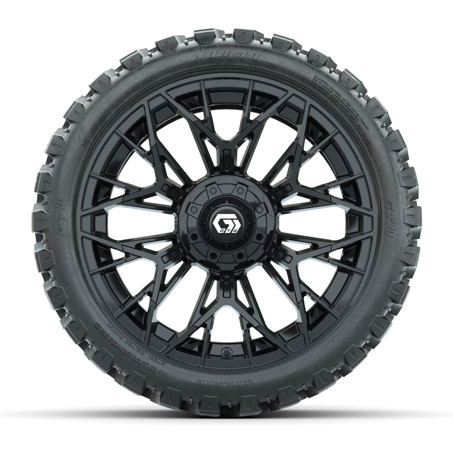 GTW® Stellar Black 15 in Wheels with 23x10-R15 Nomad All-Terrain Tires - Set of 4