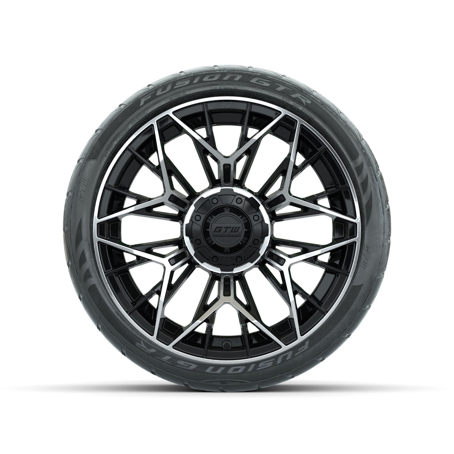 GTW® Stellar Machined & Black 15 in Wheels with 215/40-R15 Fusion GTR Street Tires - Set of 4