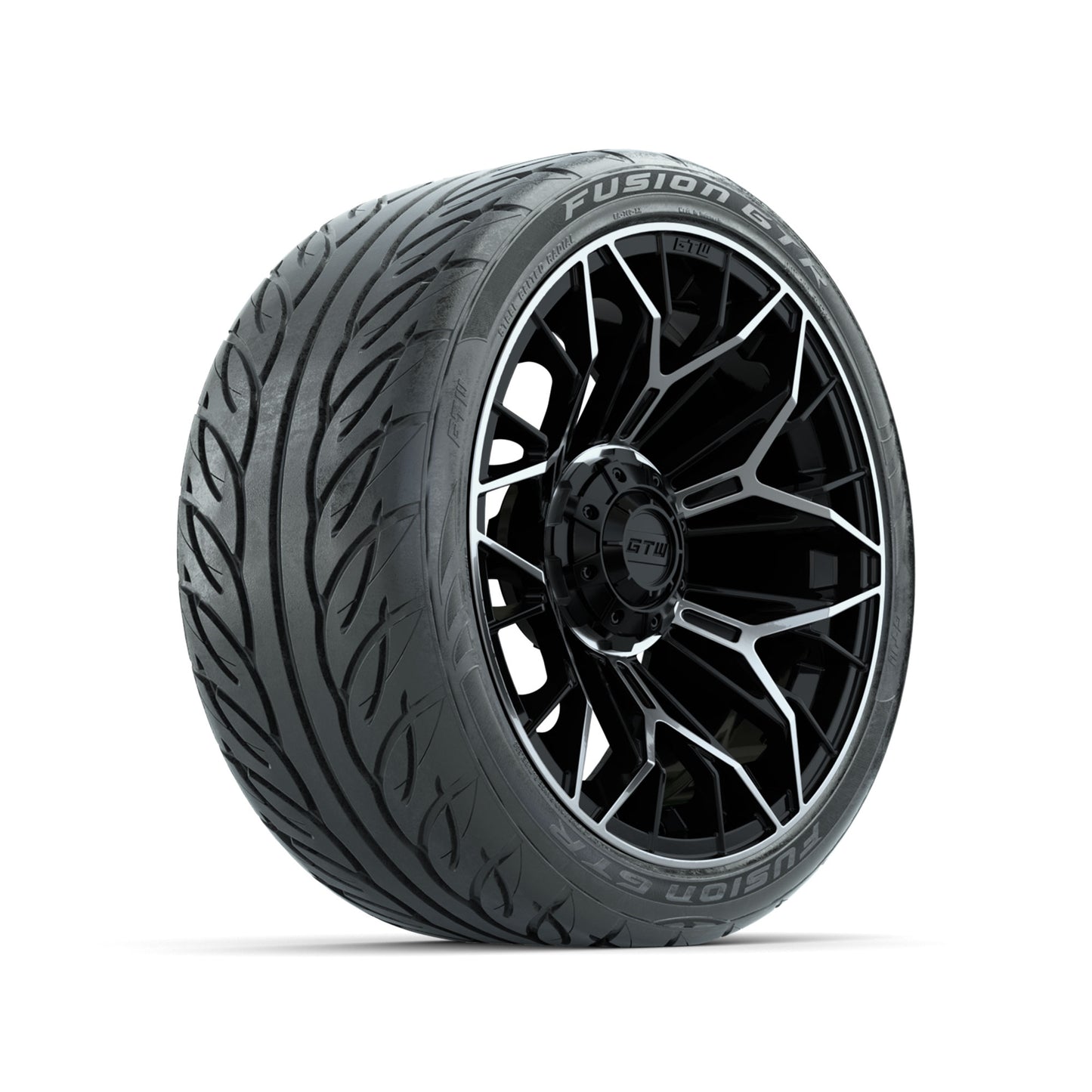 GTW® Stellar Machined & Black 15 in Wheels with 215/40-R15 Fusion GTR Street Tires - Set of 4