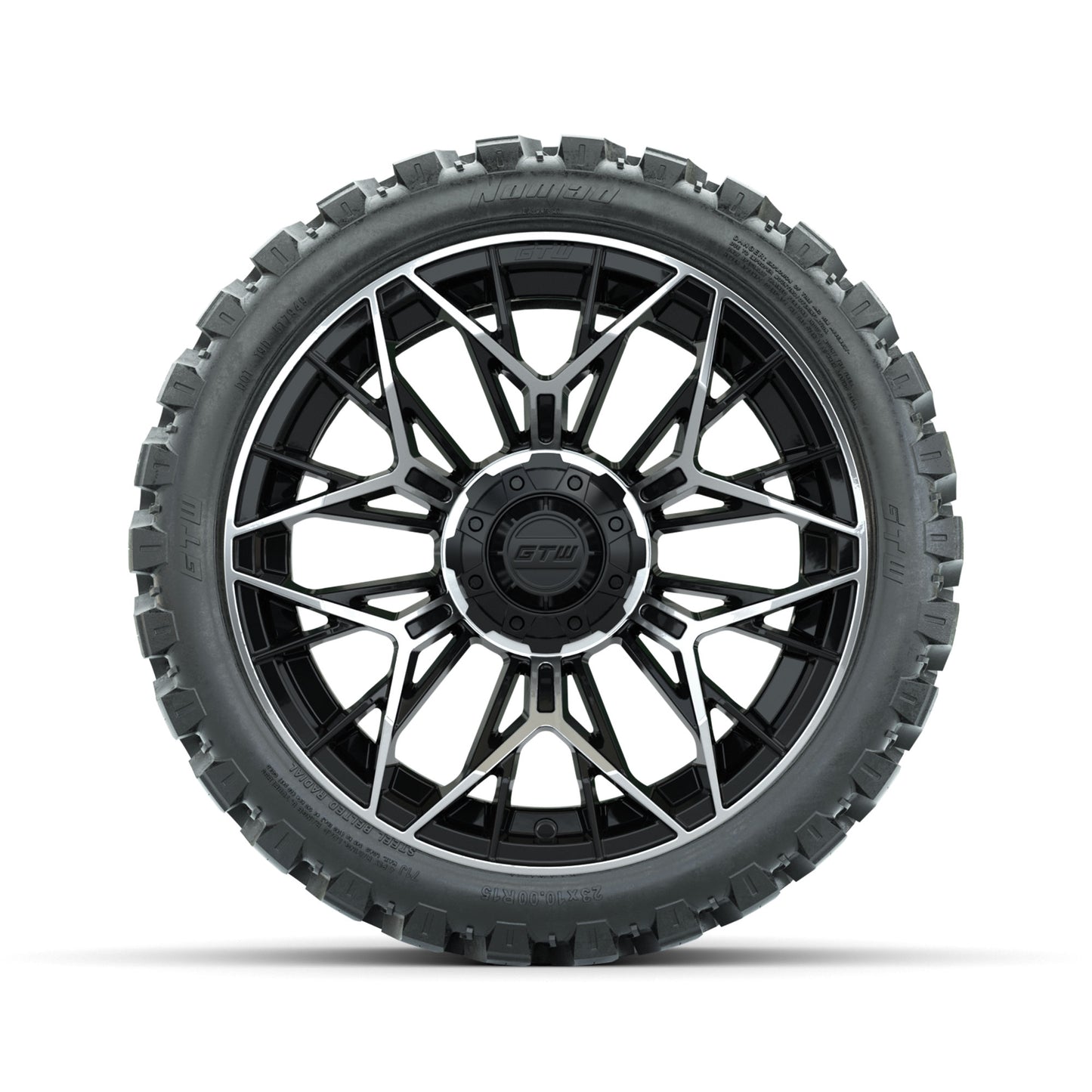 GTW® Stellar Machined & Black 15 in Wheels with 23x10-R15 Nomad All-Terrain Tires - Set of 4