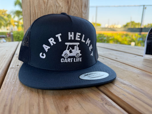 Golf Cart Helmet - Flat Bill Snap Back Trucker - Navy Blue with White