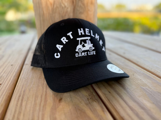 Cart Helmet - Black with White - Trucker Snap Back