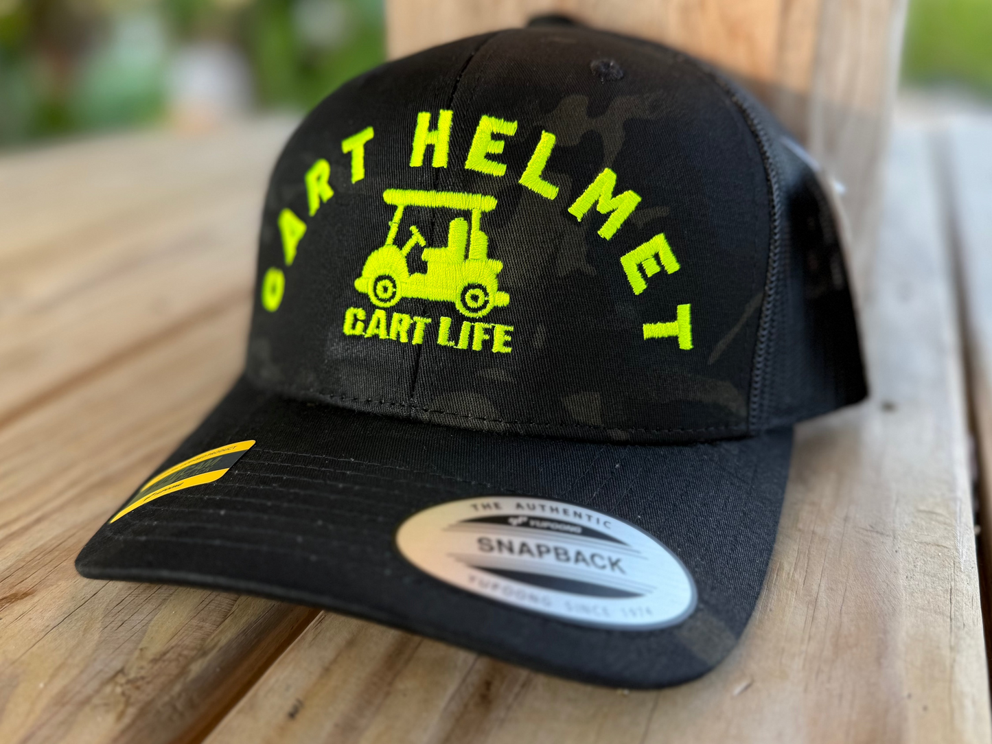 LIMITED EDITION Cart Helmet - Black Multicam / Neon - Trucker Snap Back