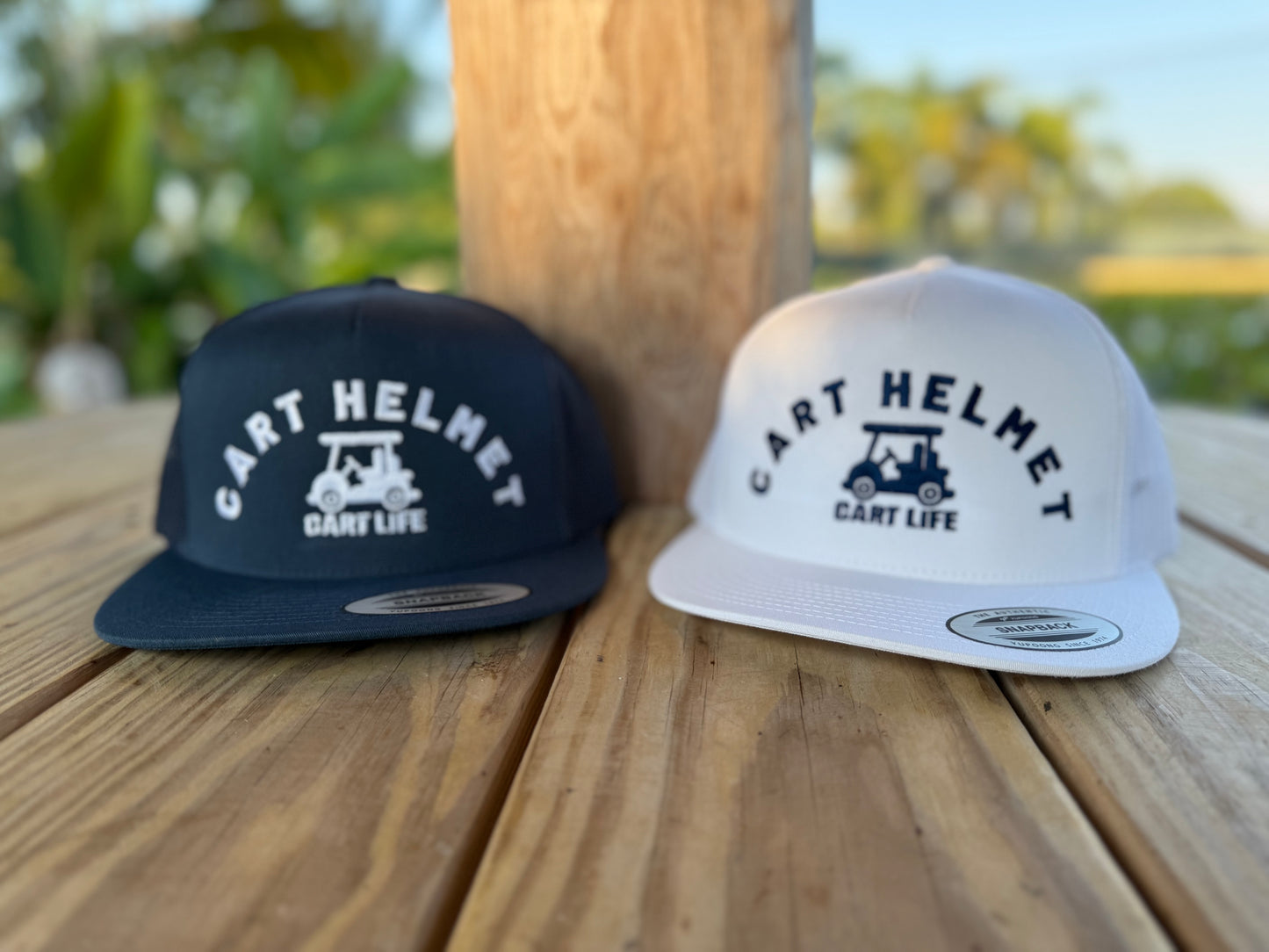 Golf Cart Helmet - Flat Bill Snap Back Trucker - Navy Blue with White