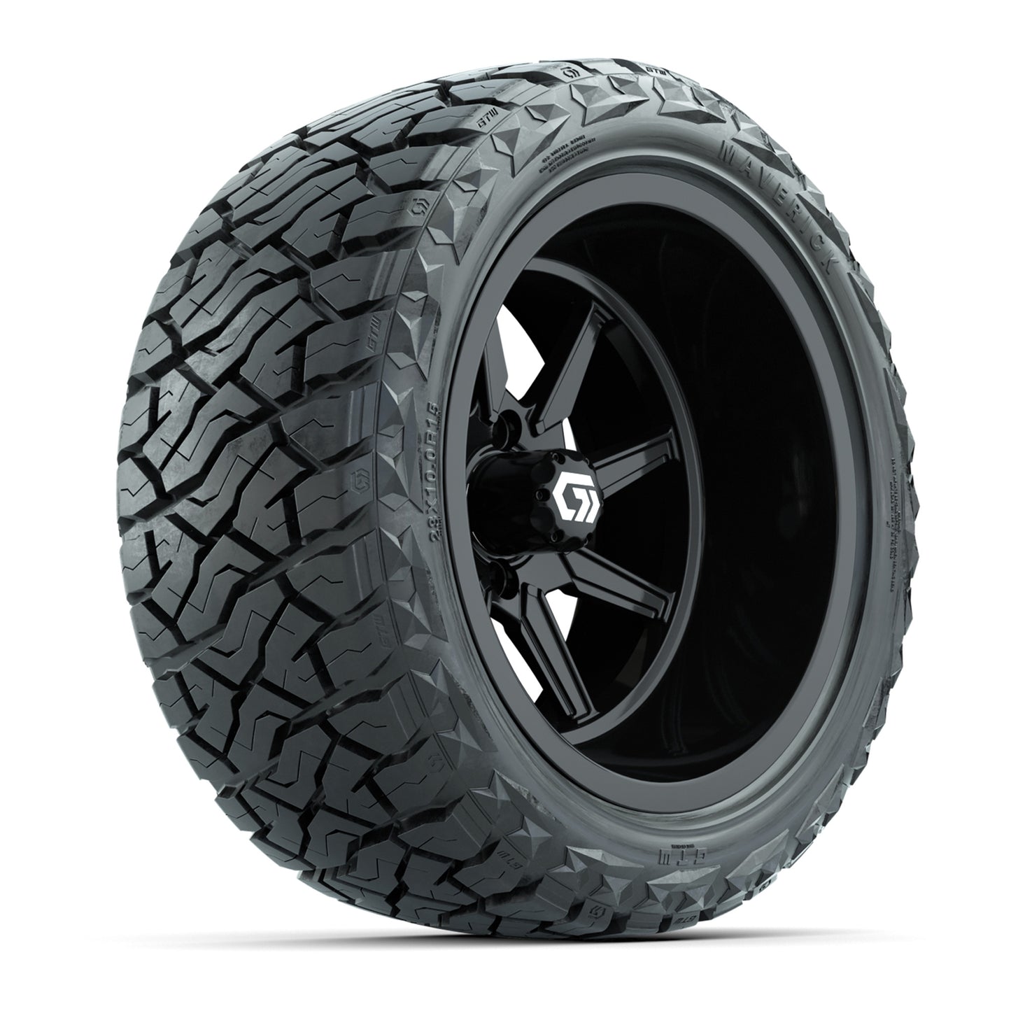 GTW® Reaper Gloss Black 15 in Wheels with 23X10-R15 Maverick Steel Belted Radial All-Terrain Tires - Full Set