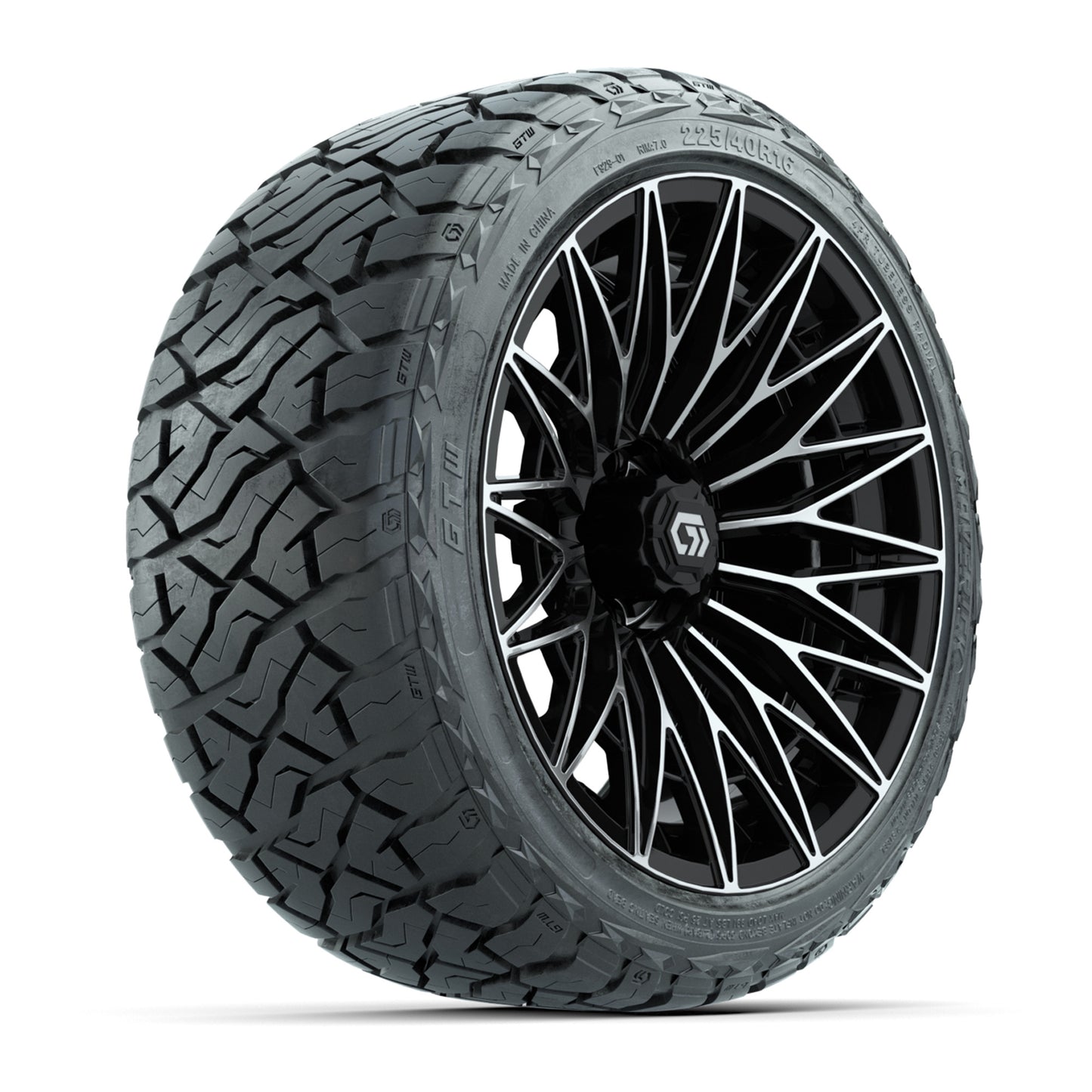 GTW® Blur Black/Machined 16 in Wheels with 225/40-R16 Maverick Street Tires - Full Set