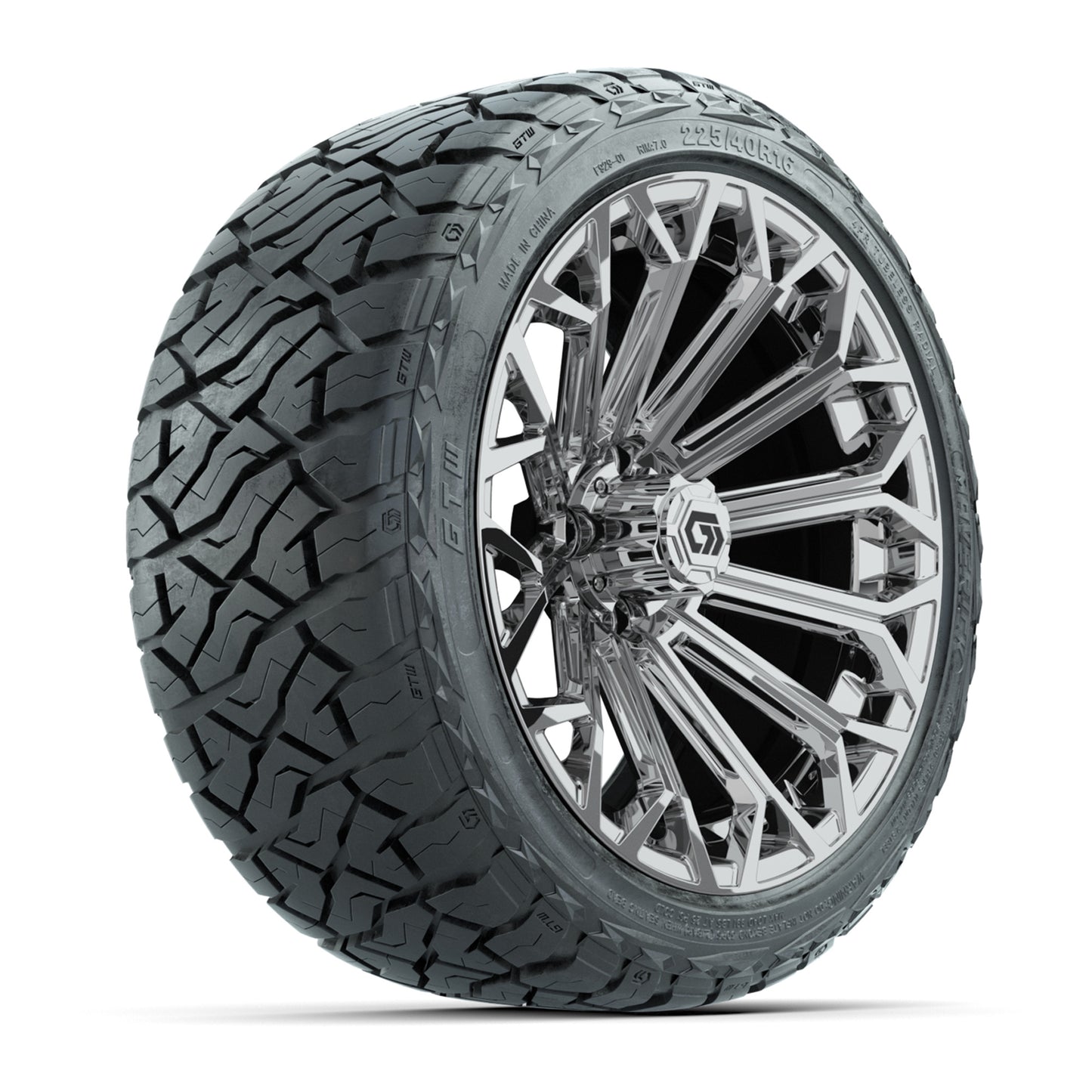 GTW® Phantom Chrome 16 in Wheels with 225/40-R16 Maverick Street Tires - Full Set