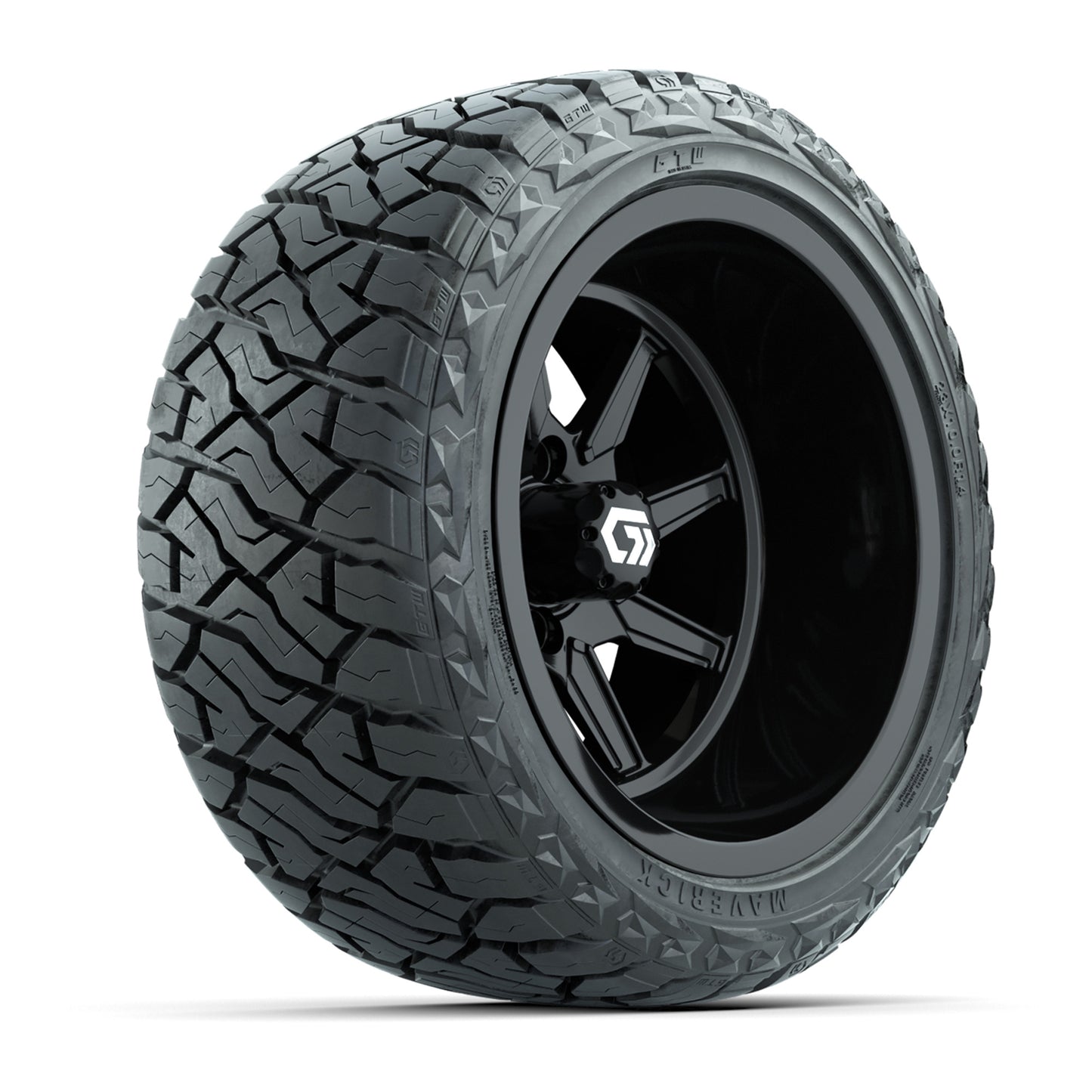 GTW® Reaper Gloss Black 14 in Wheels with 23X10-R14 Maverick Steel Belted Radial All-Terrain Tires - Full Set