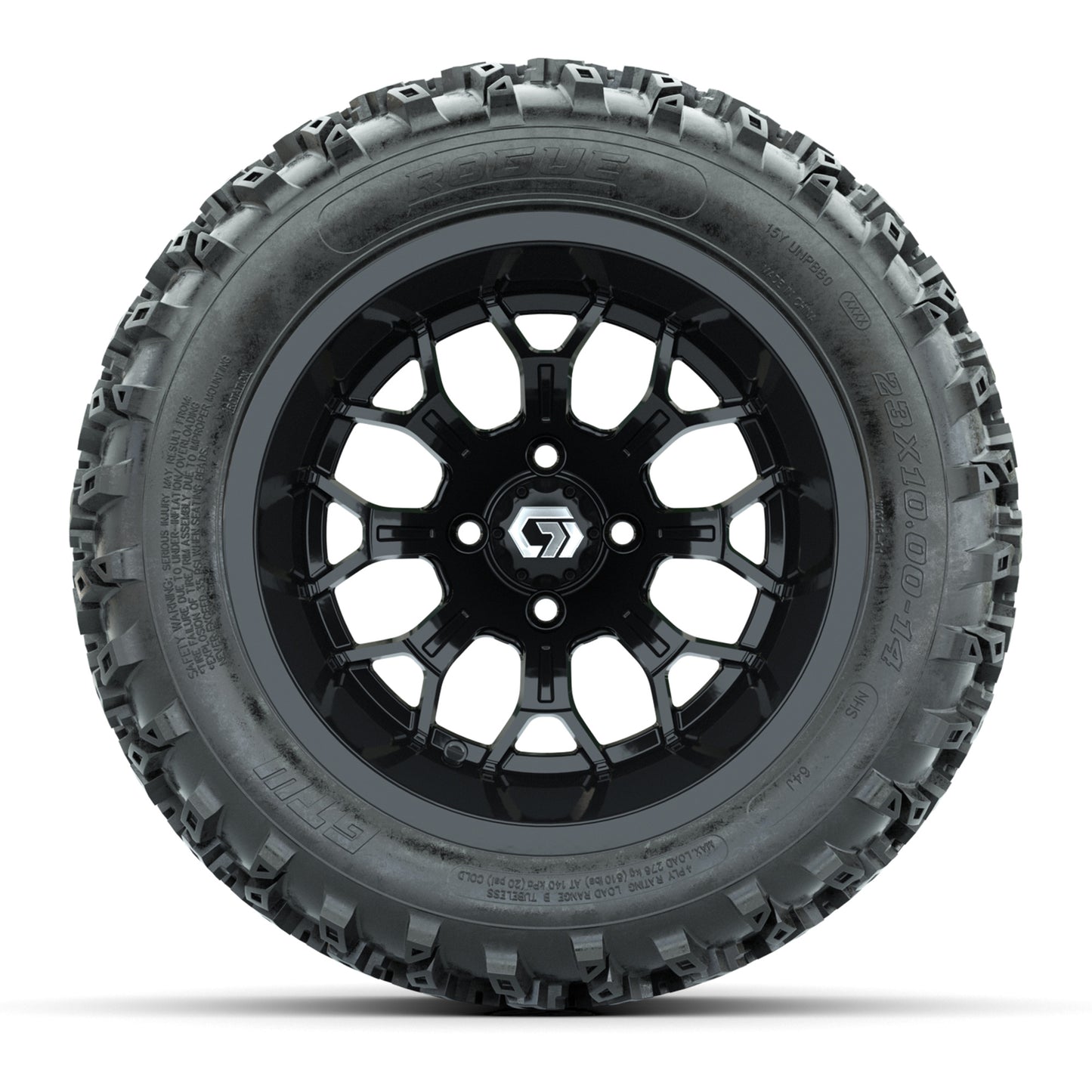 GTW® Assault Gloss Black 14 in Wheels with 23X10-R14 Rogue All-Terrain Tires - Full Set