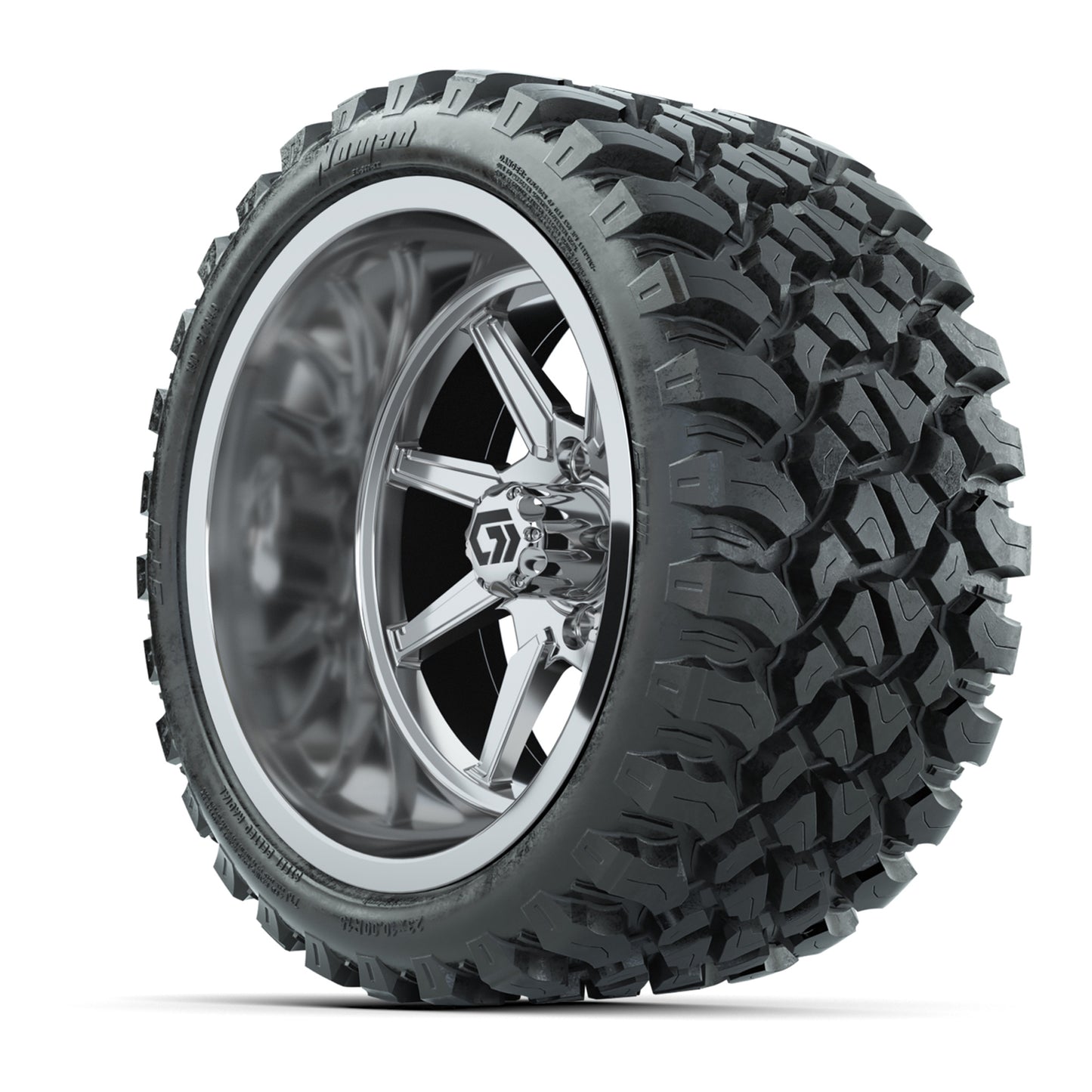 GTW® Reaper Chrome 15 in Wheels with 23X10-R15 Nomad Steel Belted Radial All-Terrain Tires - Full Set