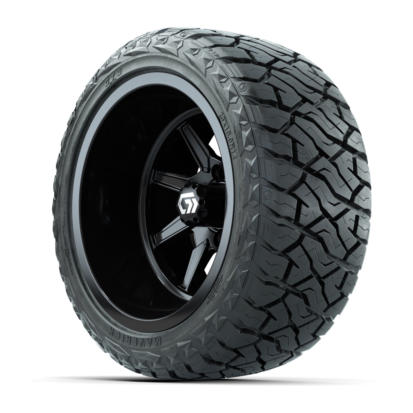 GTW® Reaper Gloss Black 14 in Wheels with 23X10-R14 Maverick Steel Belted Radial All-Terrain Tires - Full Set