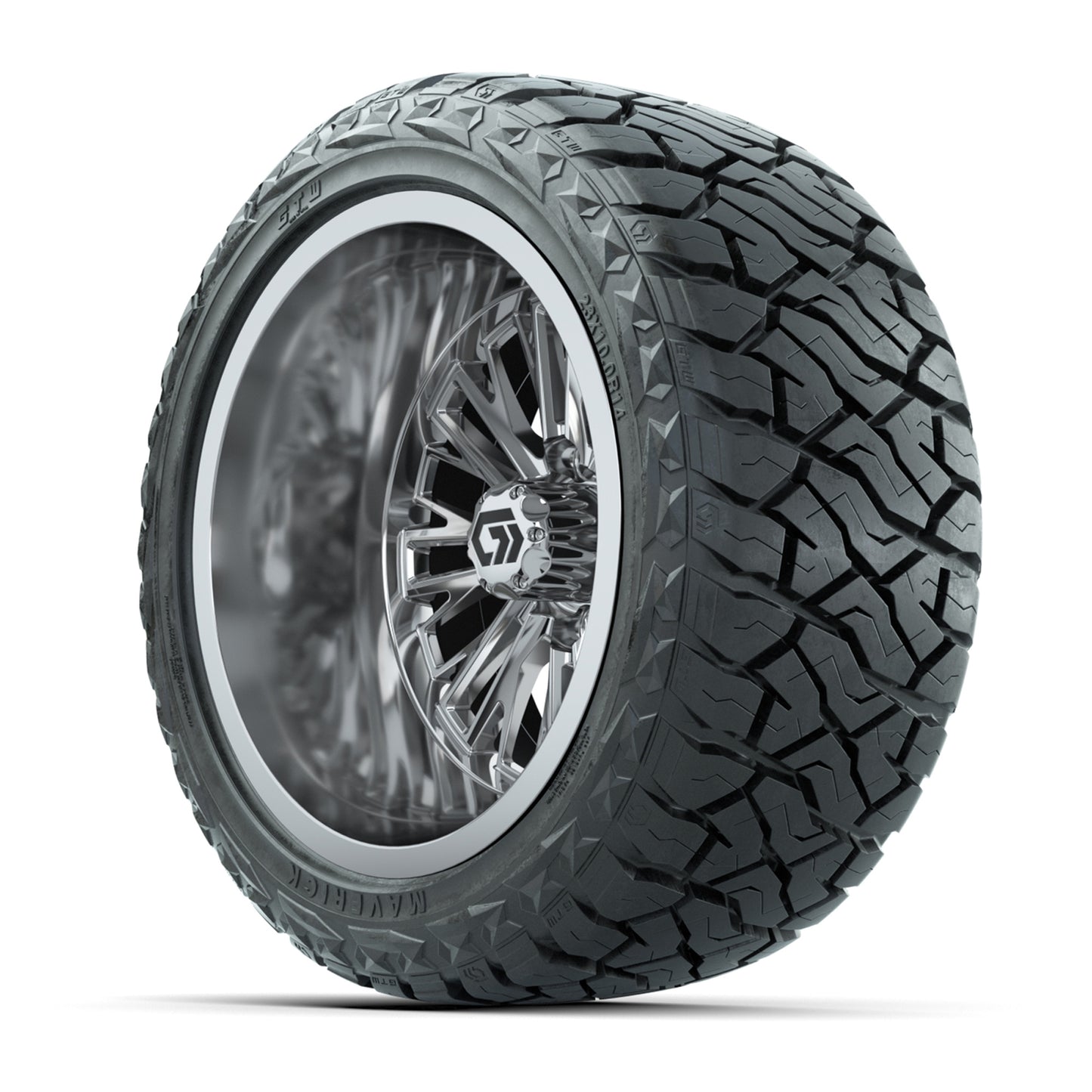 GTW® Viper Chrome 14 in Wheels with 23X10-R14 Maverick Steel Belted Radial All-Terrain Tires - Full Set