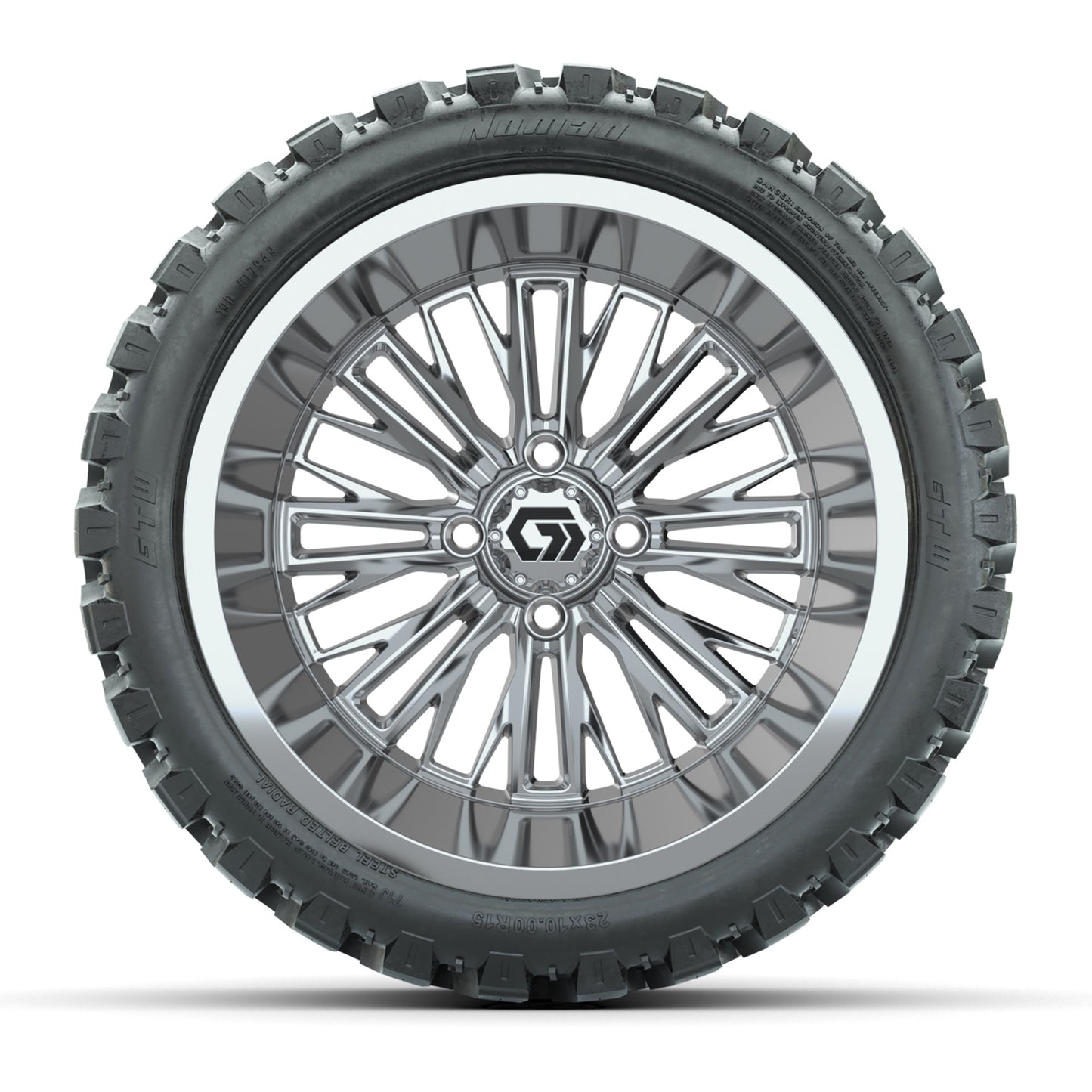 GTW® Viper Chrome 15 in Wheels with 23X10-R15 Nomad Steel Belted Radial All-Terrain Tires - Full Set