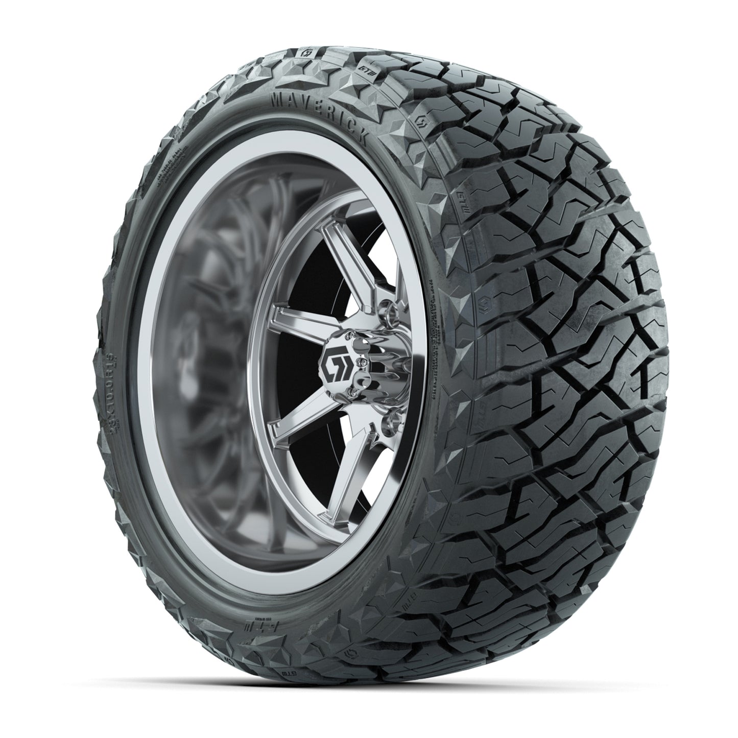 GTW® Reaper Chrome 15 in Wheels with 23X10-R15 Maverick Steel Belted Radial All-Terrain Tires - Full Set