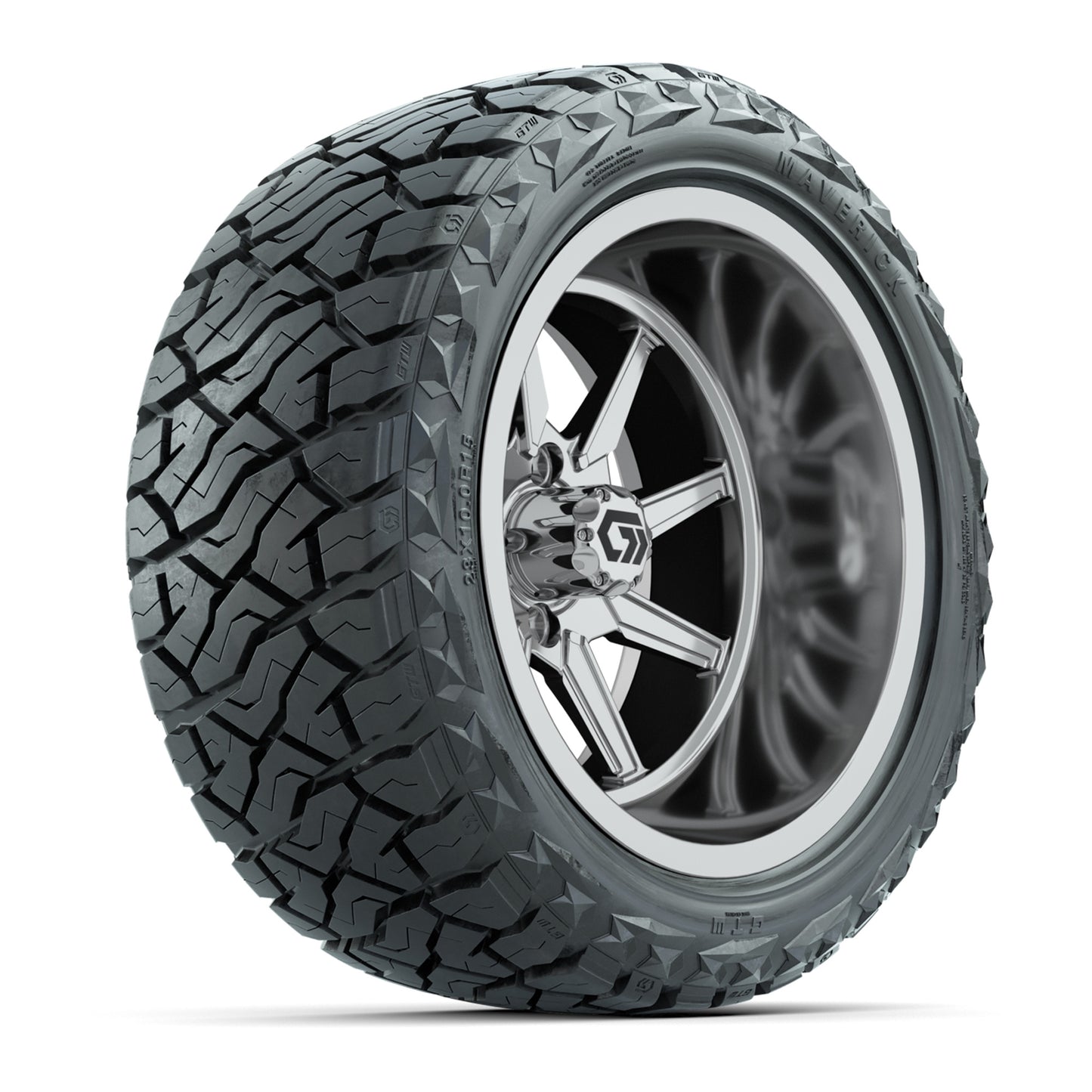 GTW® Reaper Chrome 15 in Wheels with 23X10-R15 Maverick Steel Belted Radial All-Terrain Tires - Full Set