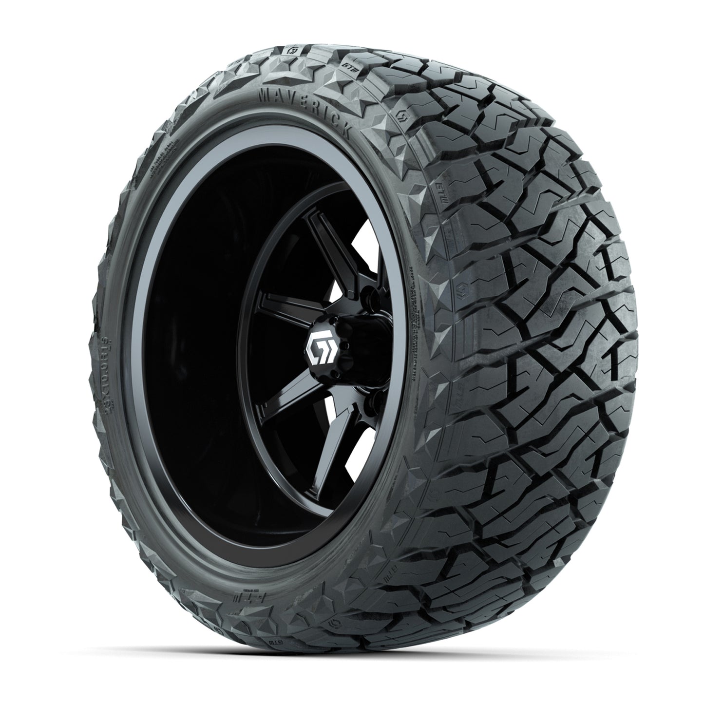 GTW® Reaper Gloss Black 15 in Wheels with 23X10-R15 Maverick Steel Belted Radial All-Terrain Tires - Full Set