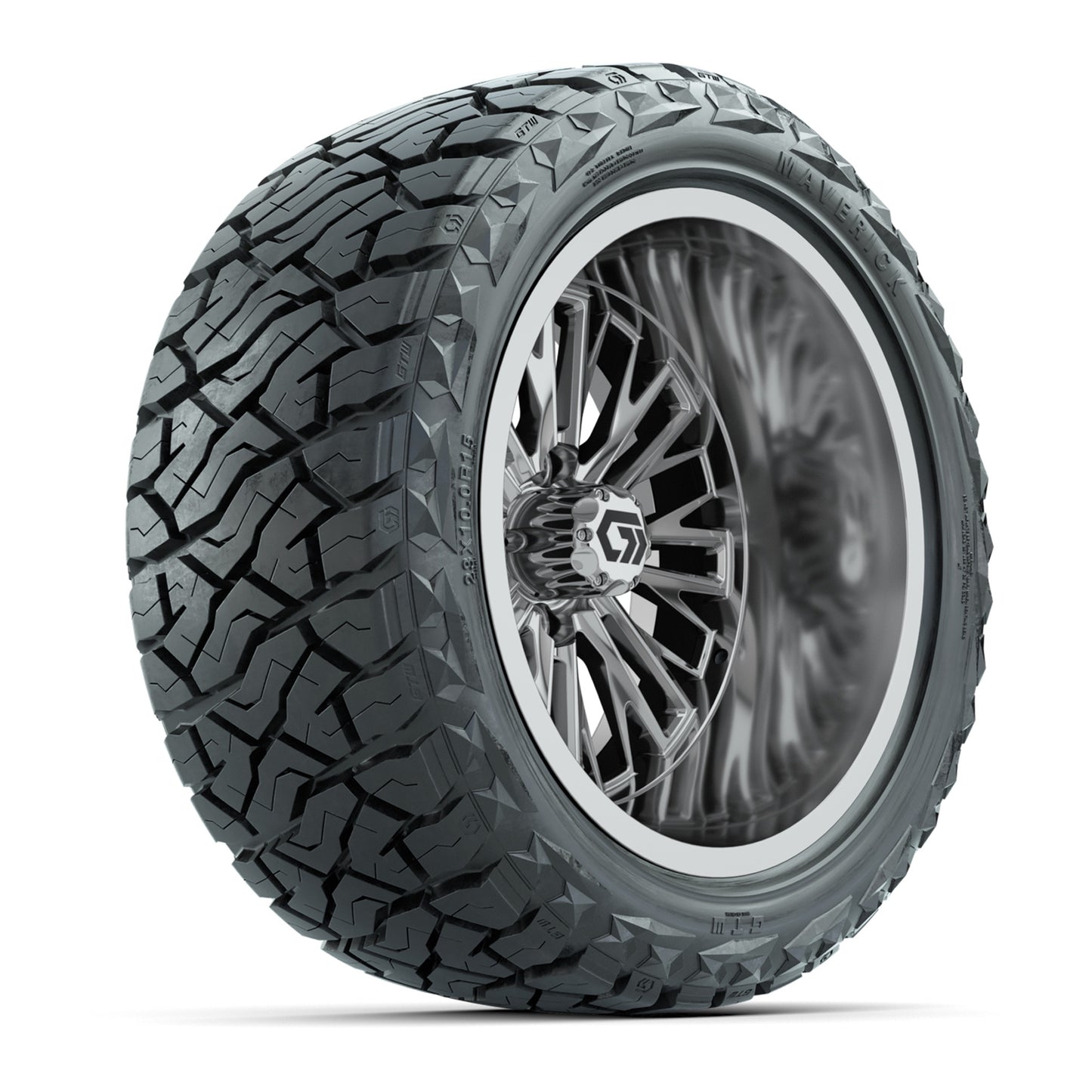 GTW® Viper Chrome 15 in Wheels with 23X10-R15 Maverick Steel Belted Radial All-Terrain Tires - Full Set