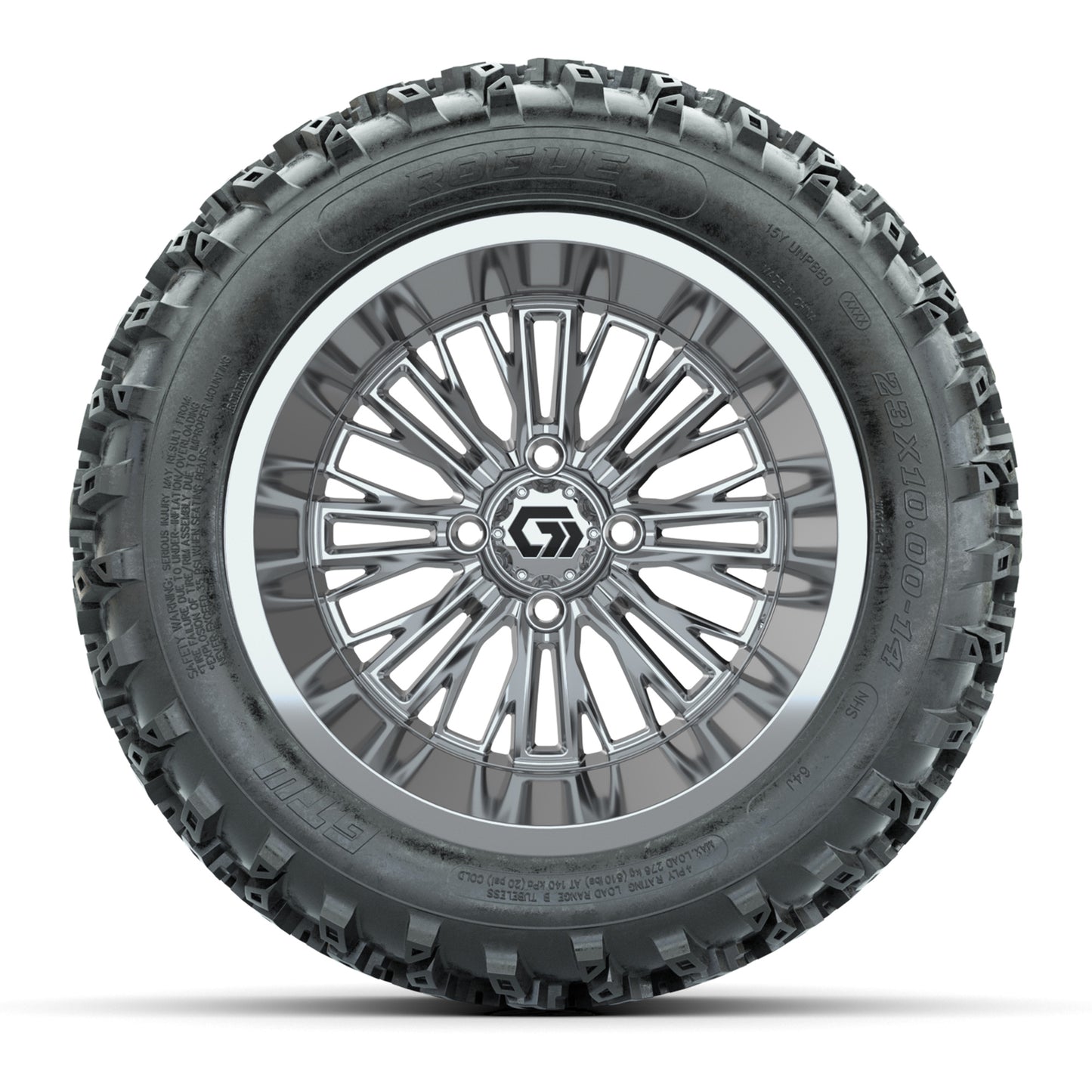 GTW® Viper Chrome 14 in Wheels with 23X10-R14 Rogue All-Terrain Tires - Full Set