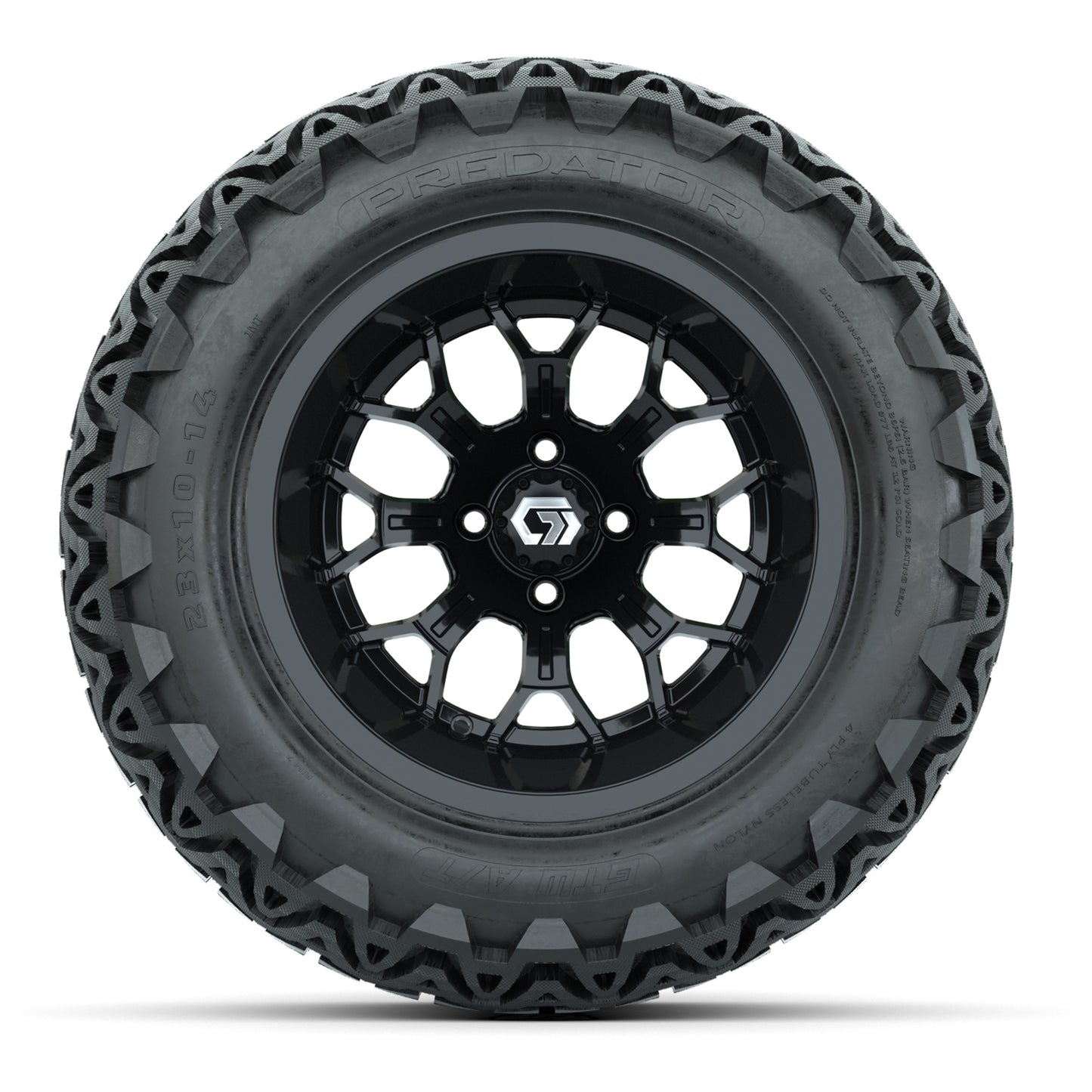 GTW® Assault Gloss Black 14 in Wheels with 23X10-14 Predator All-Terrain Tires - Full Set
