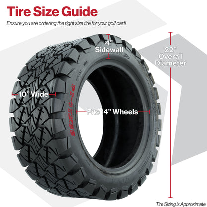 GTW® Viper Chrome 14 in Wheels with 22X10-14 Timberwolf All-Terrain Tires - Full Set