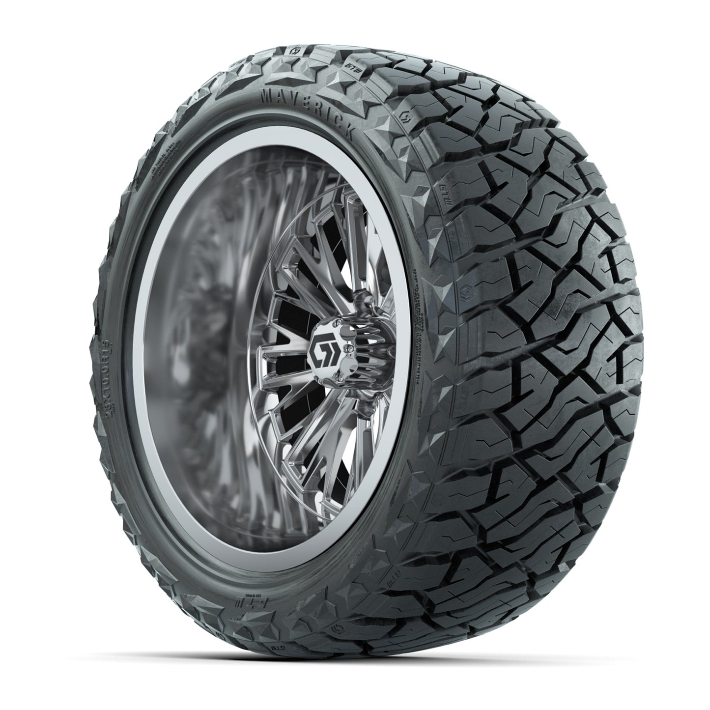GTW® Viper Chrome 15 in Wheels with 23X10-R15 Maverick Steel Belted Radial All-Terrain Tires - Full Set